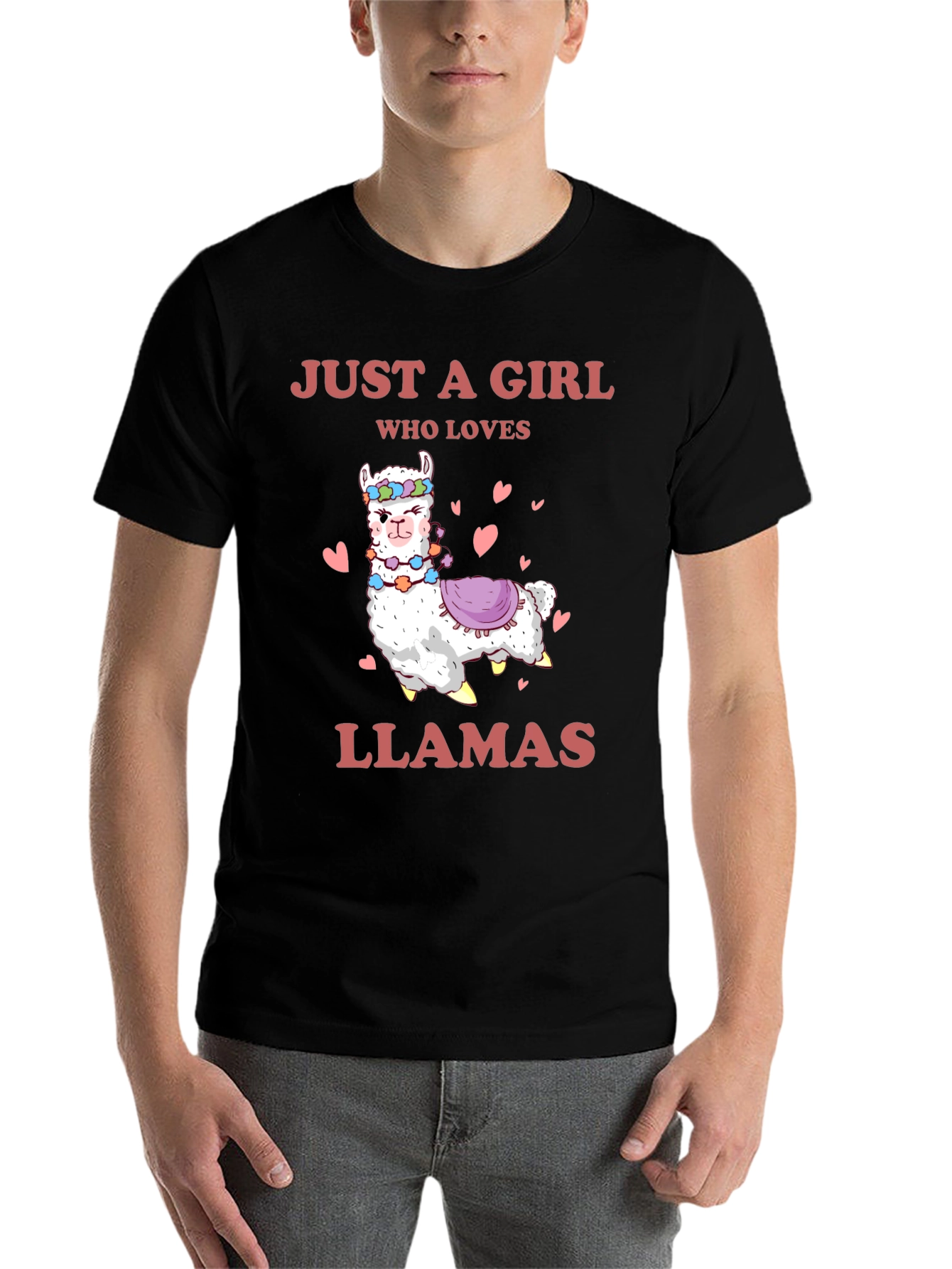 Black Just A Girl Who Loves Llamas T-Shirt view 7