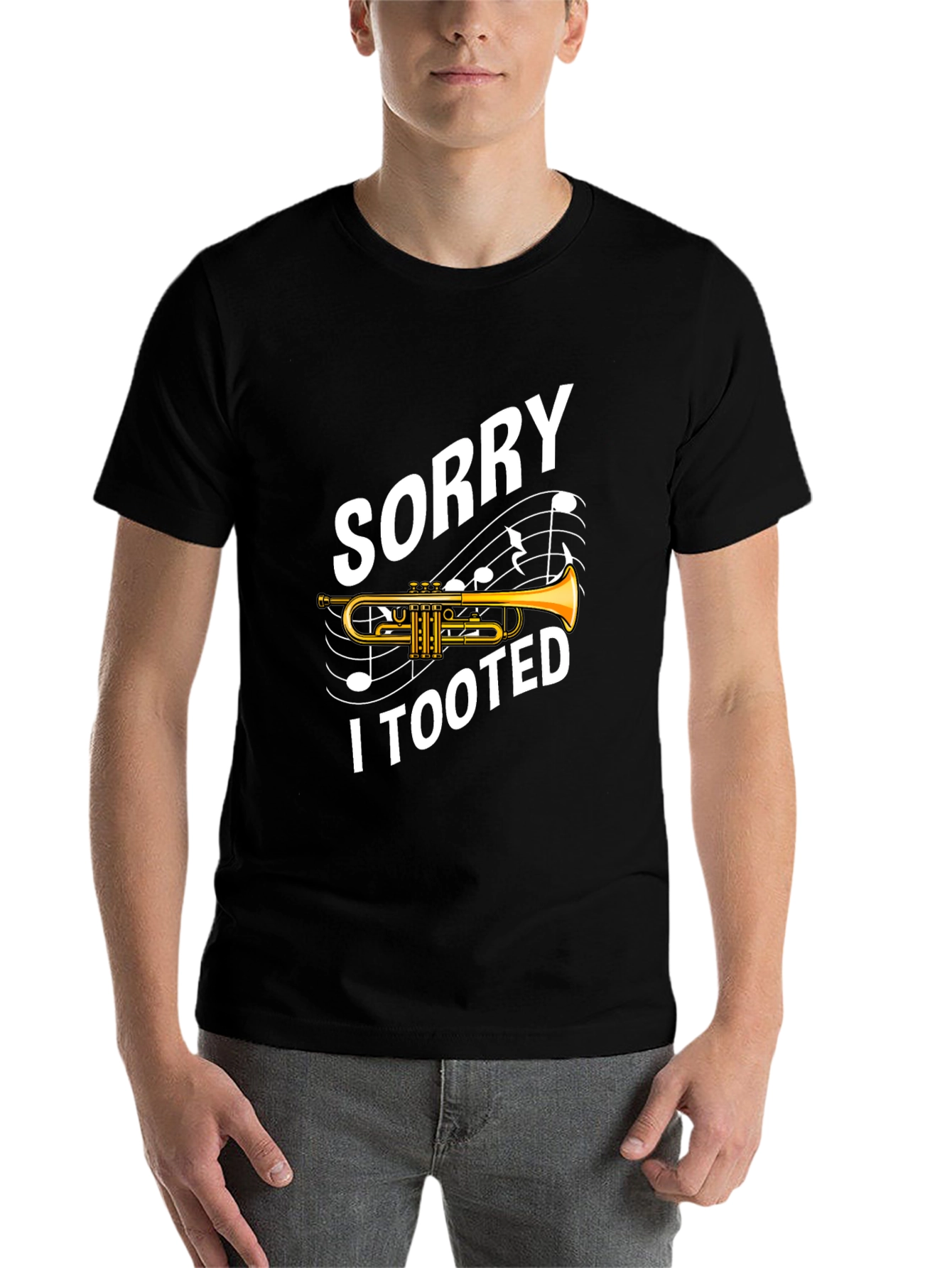 Black Sorry I Tooted T-Shirt - Funny Trumpet Player Tee view 7