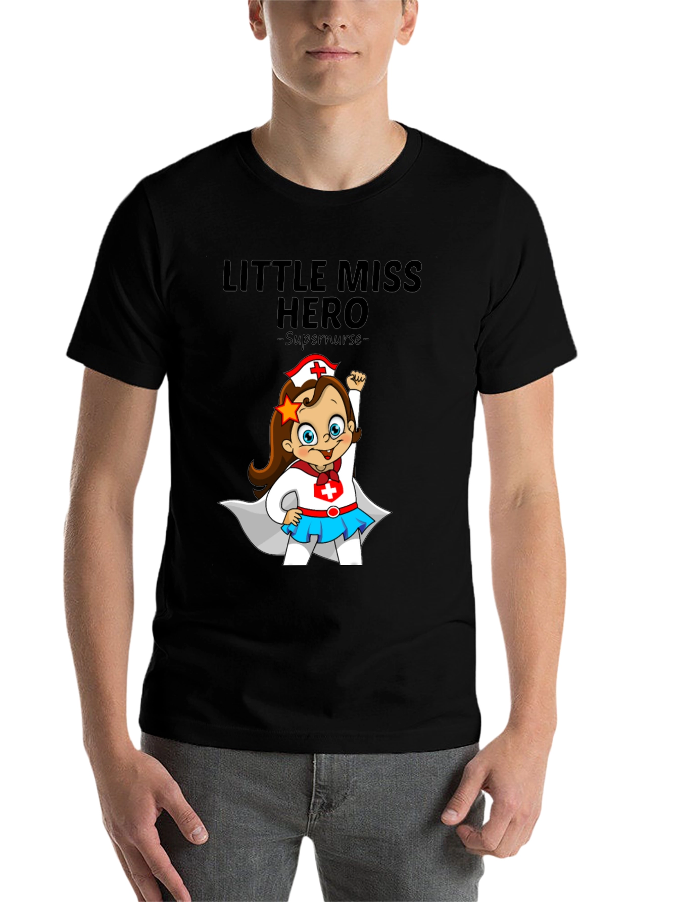 Black Little Miss Hero Supernurse Graphic Tee view 7