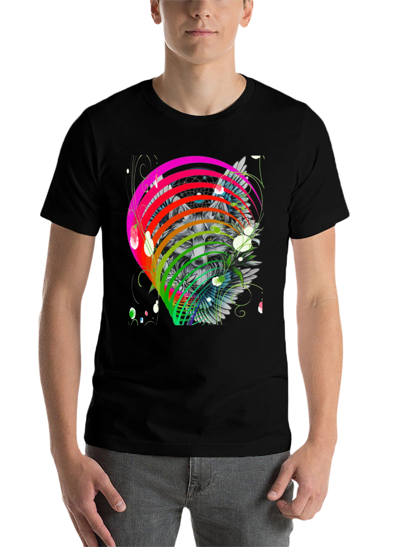 Black Wolf Rainbow T-Shirt - Men's Graphic Tee view 7