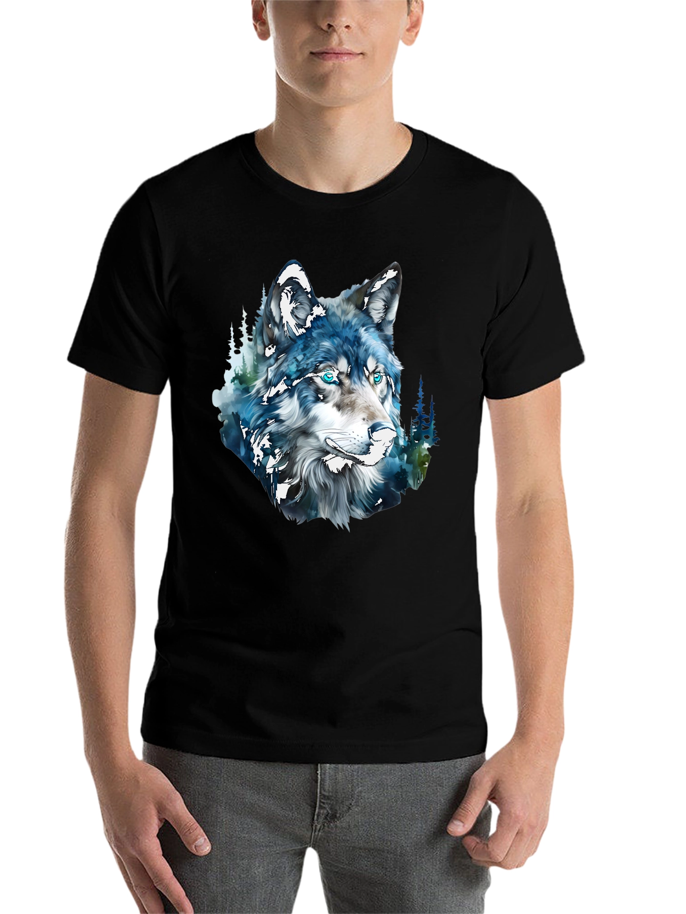 Black Wolf Graphic Print Black T-Shirt view 7