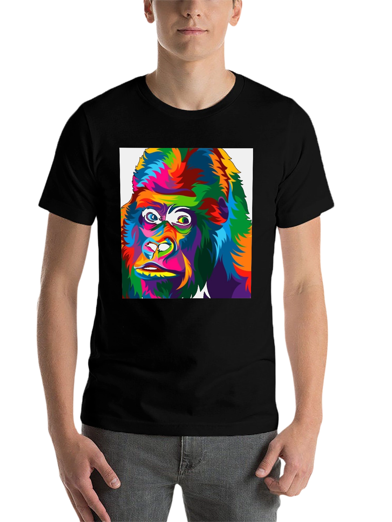 Black Colorful Gorilla Graphic Print Black T-Shirt view 7
