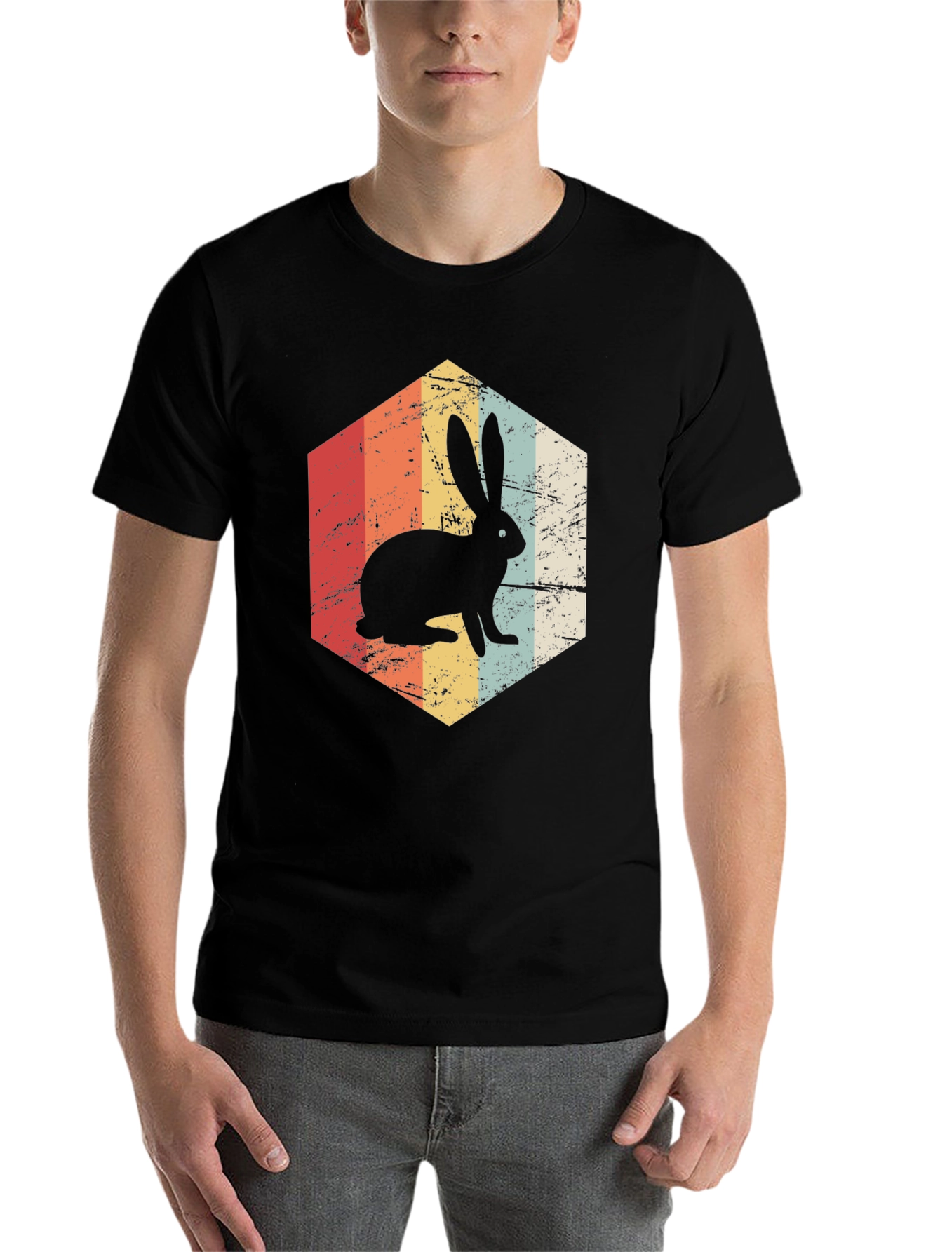 Black Retro Rabbit Graphic Tee - Vintage Style Shirt view 7