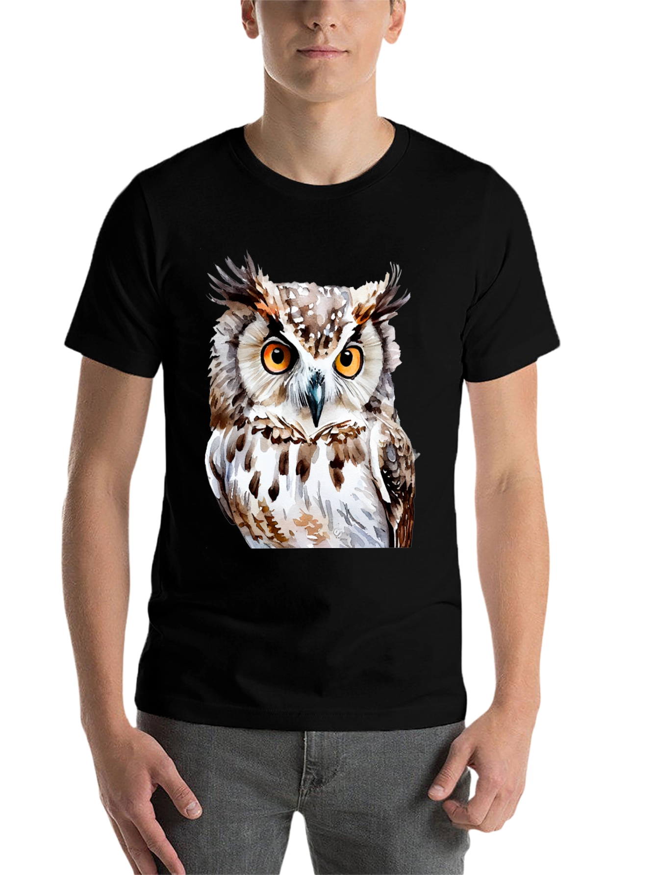 Black Owl Graphic Print T-Shirt - Black view 7