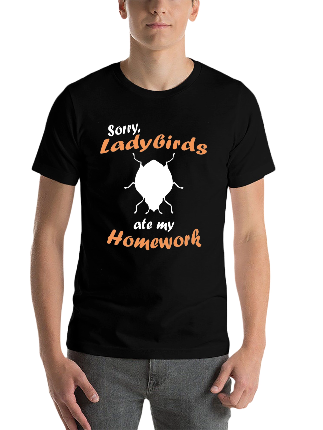 Black Funny "Ladybirds Ate My Homework" Graphic T-Shirt view 7
