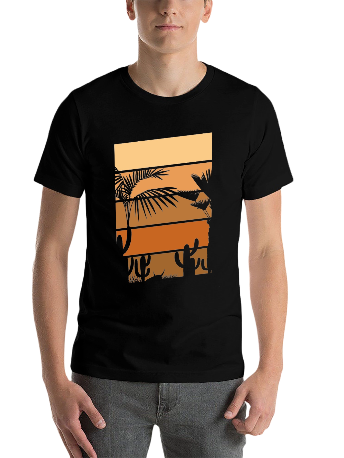 Black Retro Sunset Desert Palm Tree Graphic Tee view 7