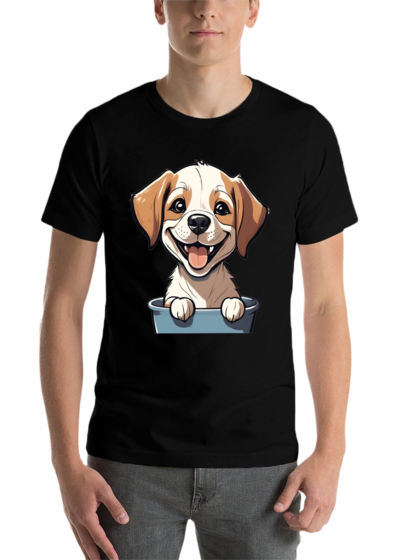 Black Cute Puppy in Bucket Graphic T-Shirt view 7
