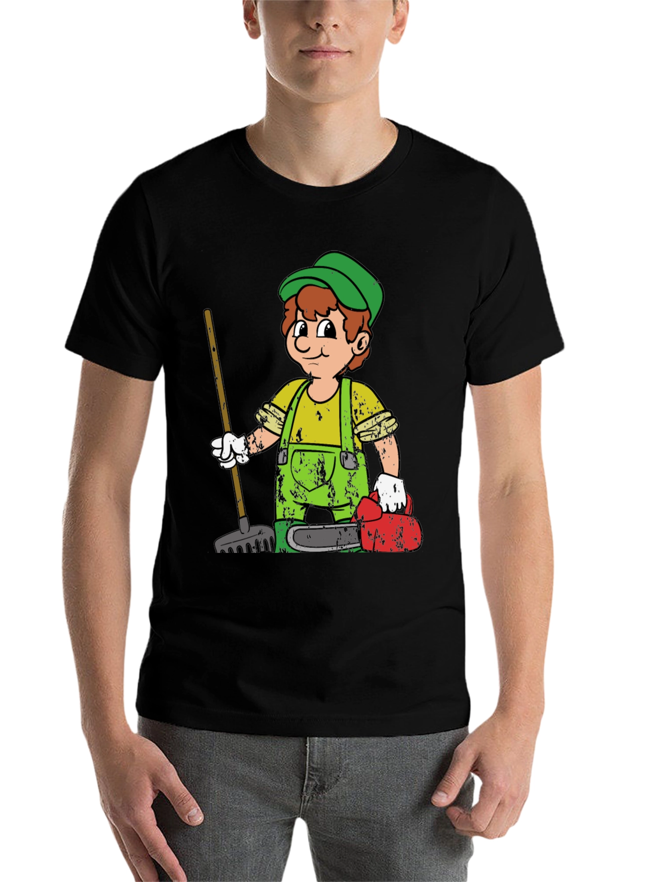 Black Cartoon Gardener Black T-Shirt view 7