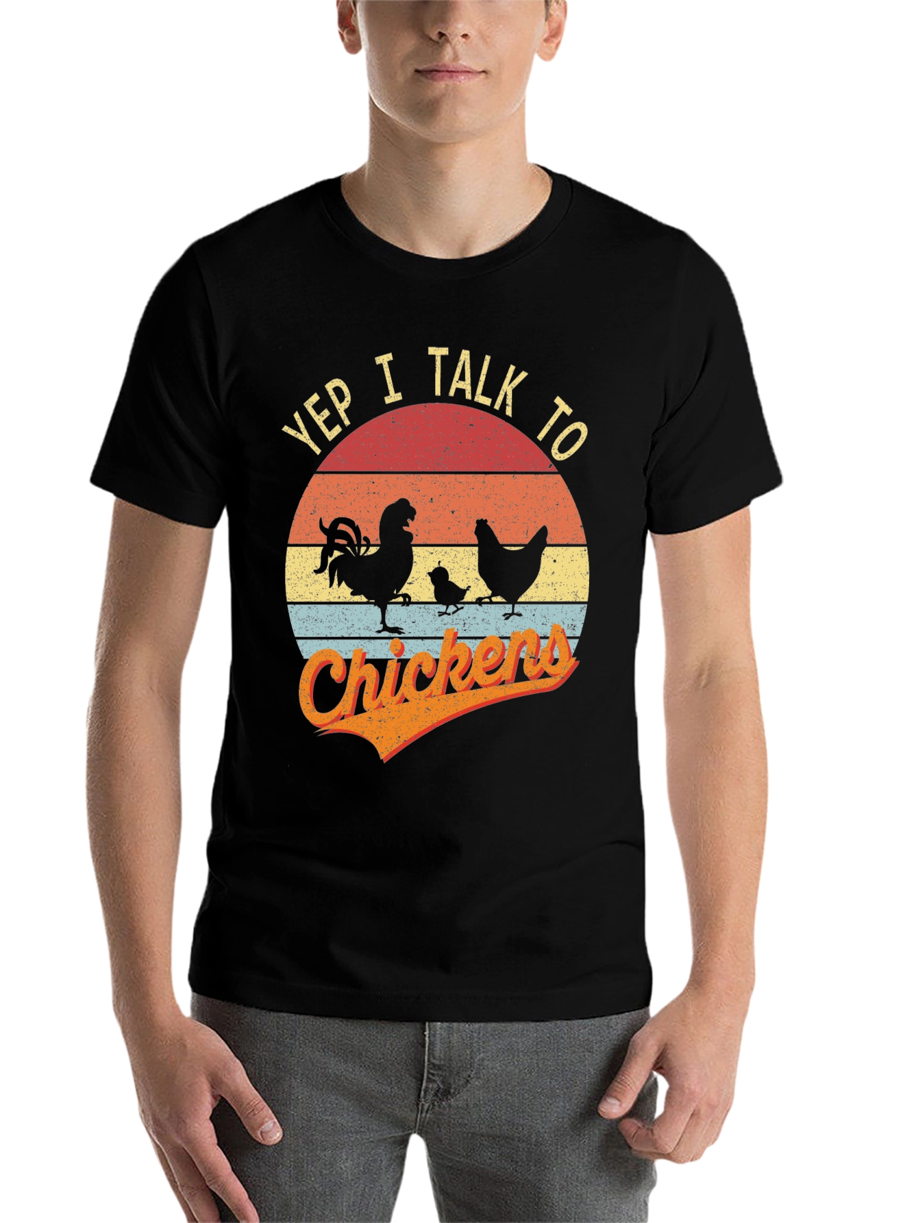 Black Yep I Talk to Chickens T-Shirt Vintage Style view 7