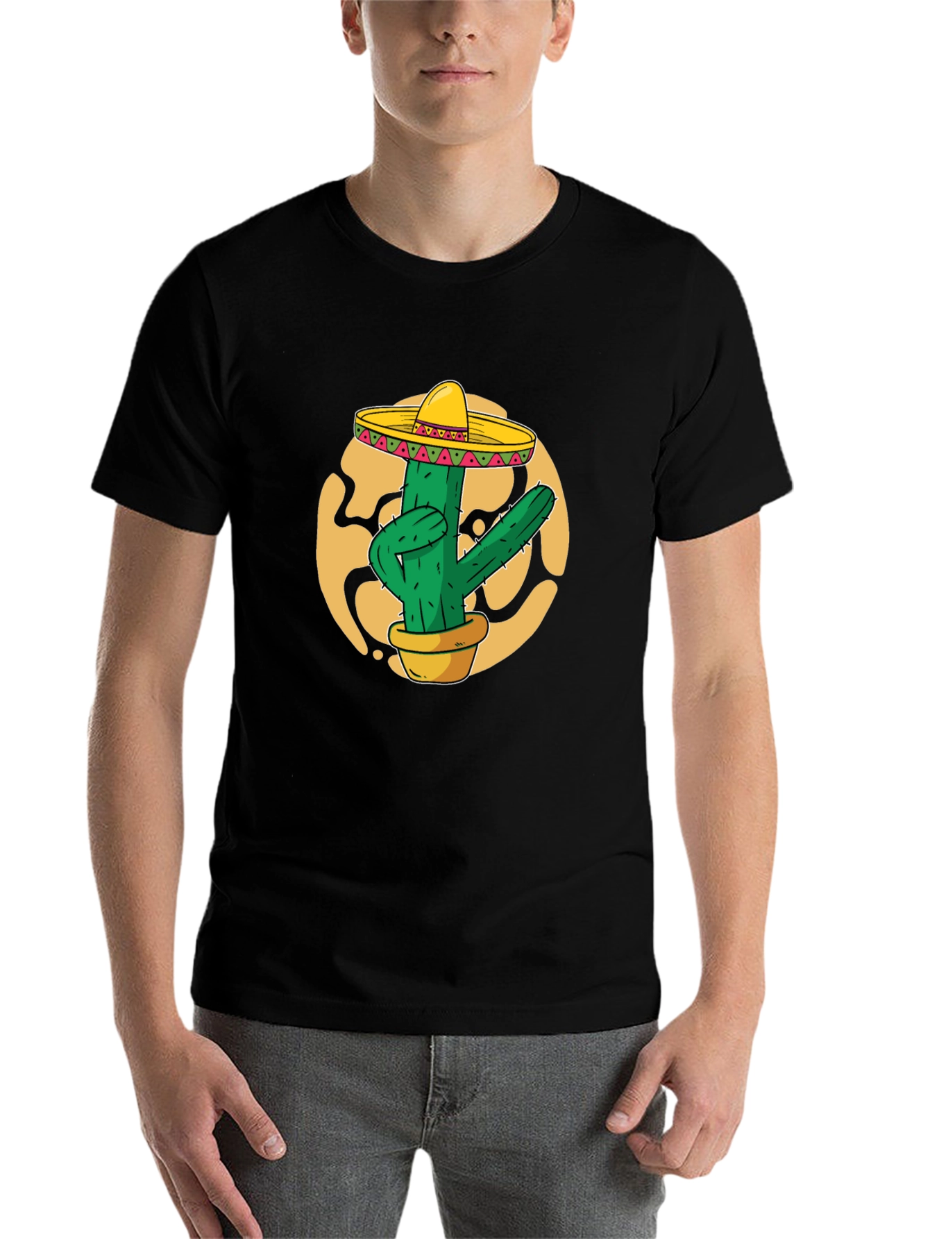 Black Cactus Sombrero Graphic T-Shirt - Black Cotton Tee view 7