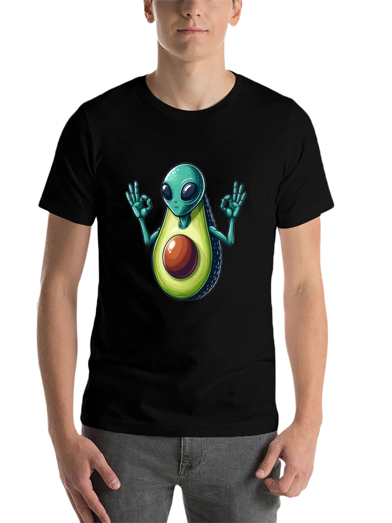 Black Alien Avocado T-Shirt - Funny Graphic Tee view 7