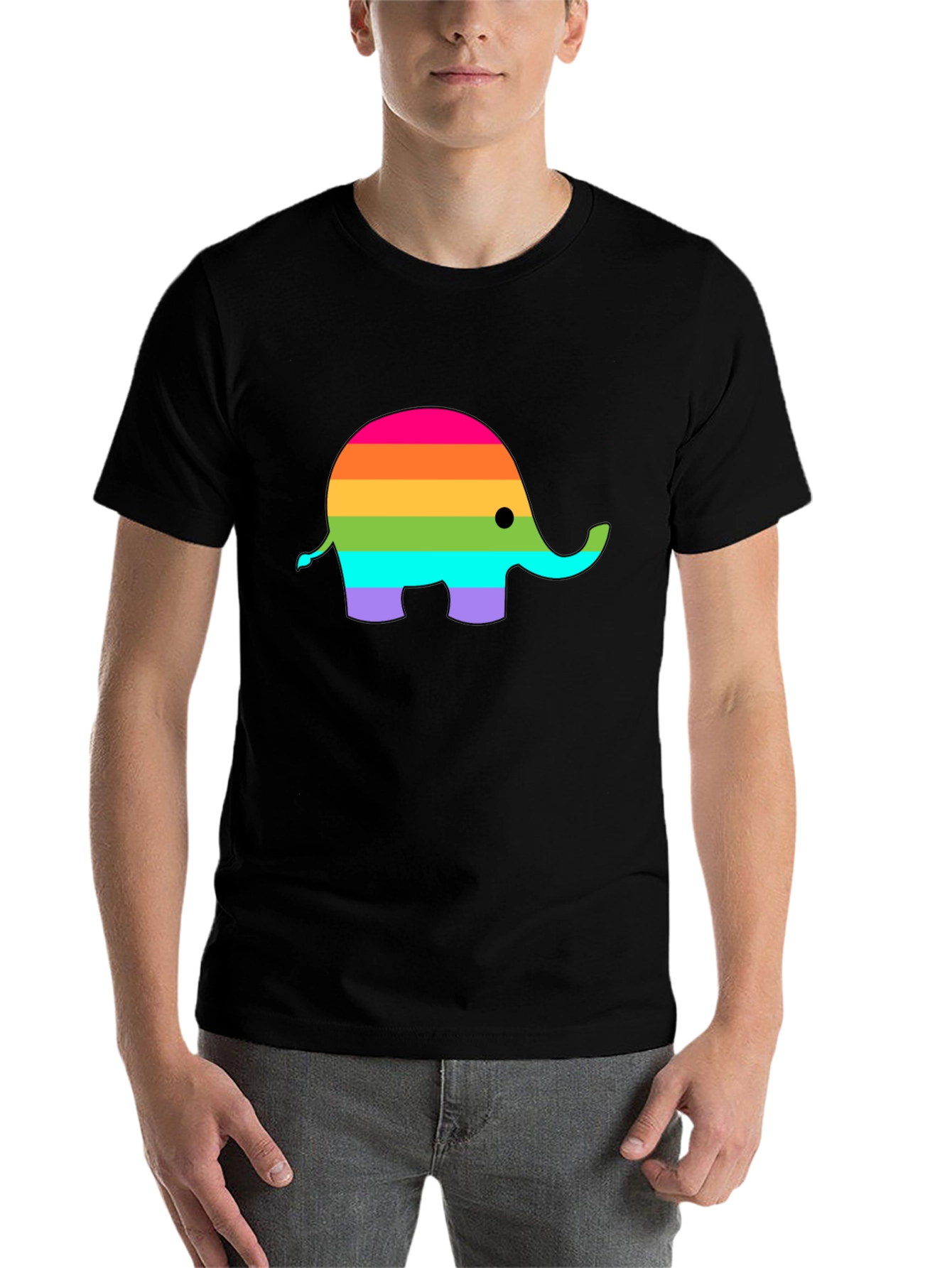 Black Rainbow Elephant Graphic T-Shirt view 7