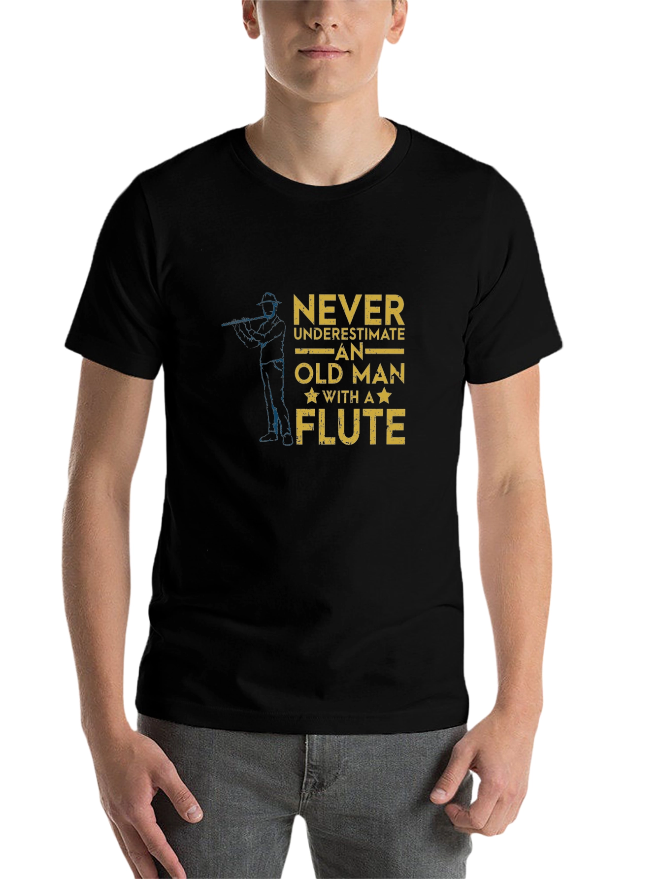 Black Never Underestimate Old Man With A Flute T-Shirt view 7