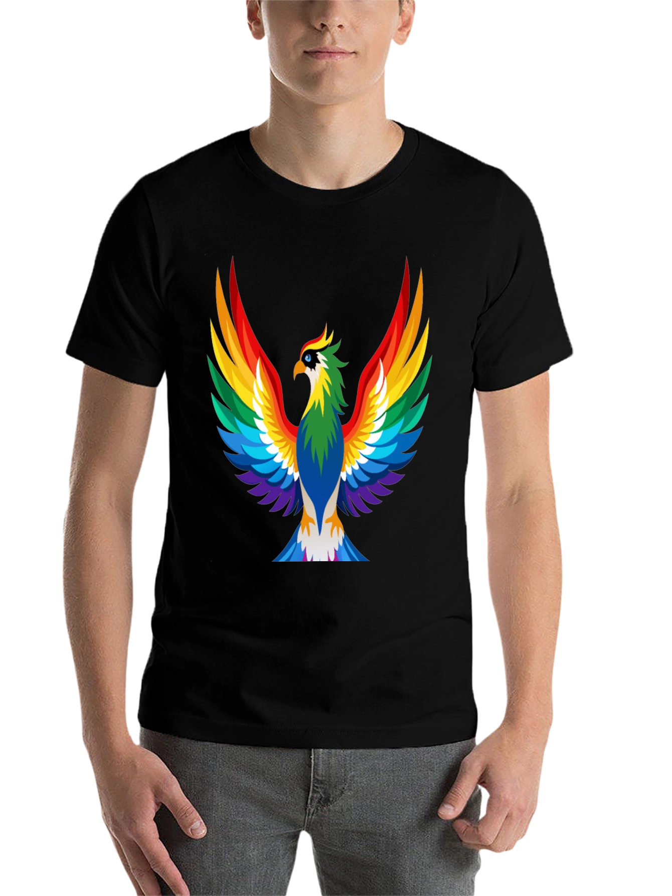 Black Rainbow Phoenix Graphic Tee - Bold Black Shirt view 7
