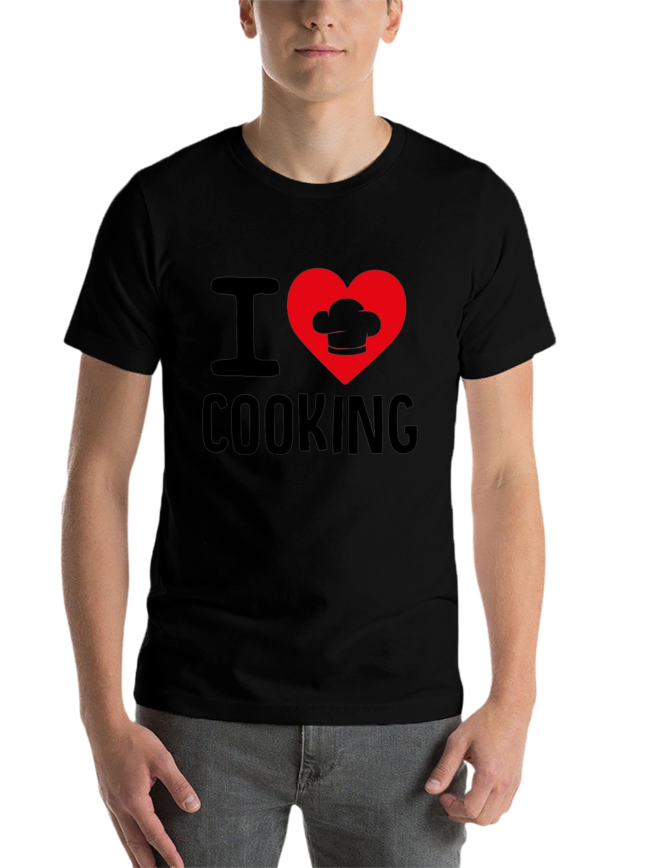 Black I Heart Cooking T-Shirt, Chef's Hat Design view 7