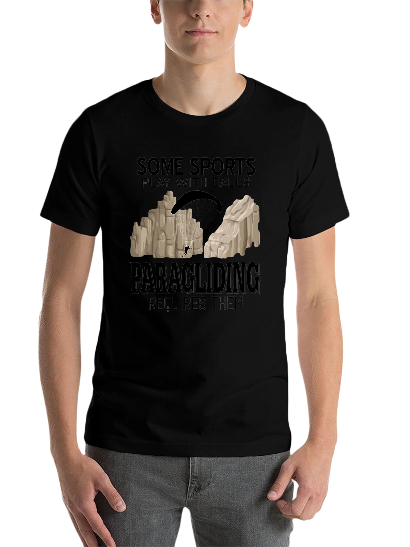 Black Paragliding Requires Balls Graphic Tee view 7