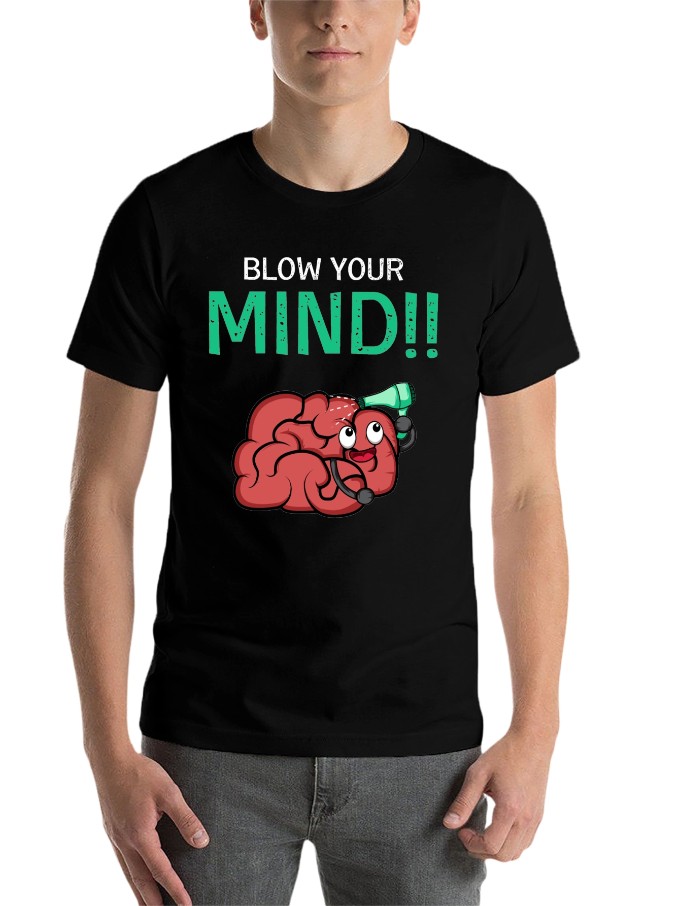 Black Blow Your Mind T-Shirt - Funny Brain Cartoon Tee view 7