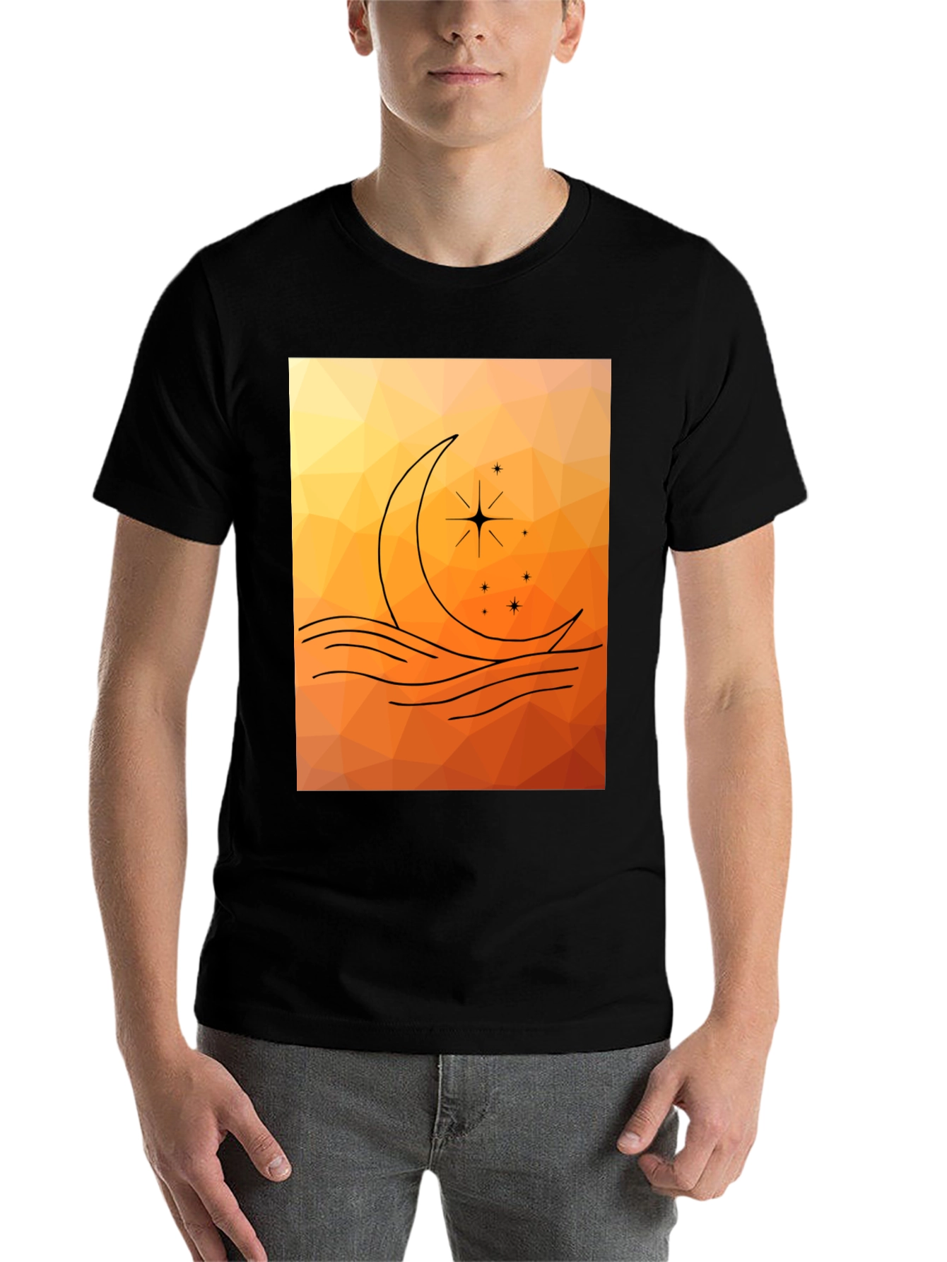 Black Geometric Moon & Stars Graphic Tee view 7