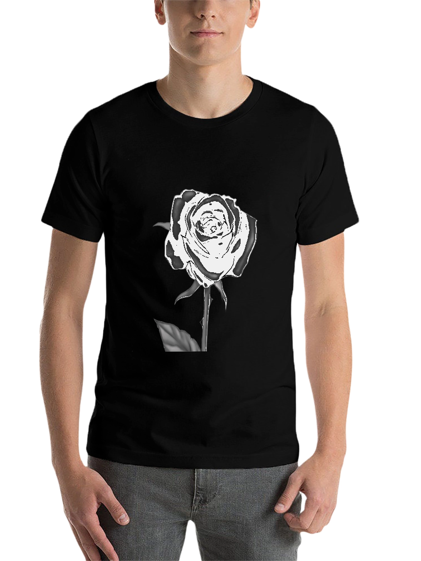 Black Black T-Shirt with Rose Graphic view 7