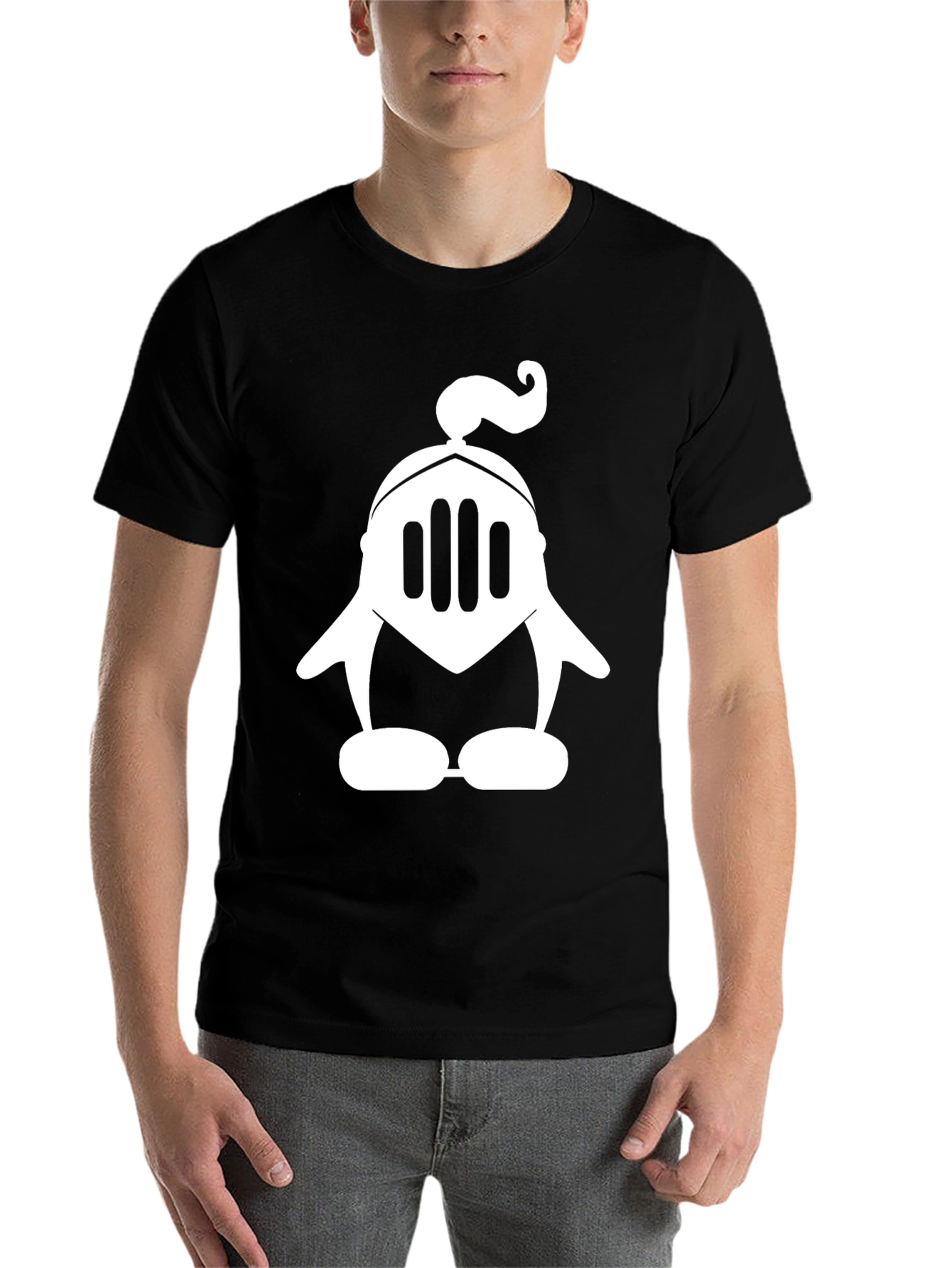 Black Knight Penguin Black T-Shirt - Unique Graphic Tee view 7
