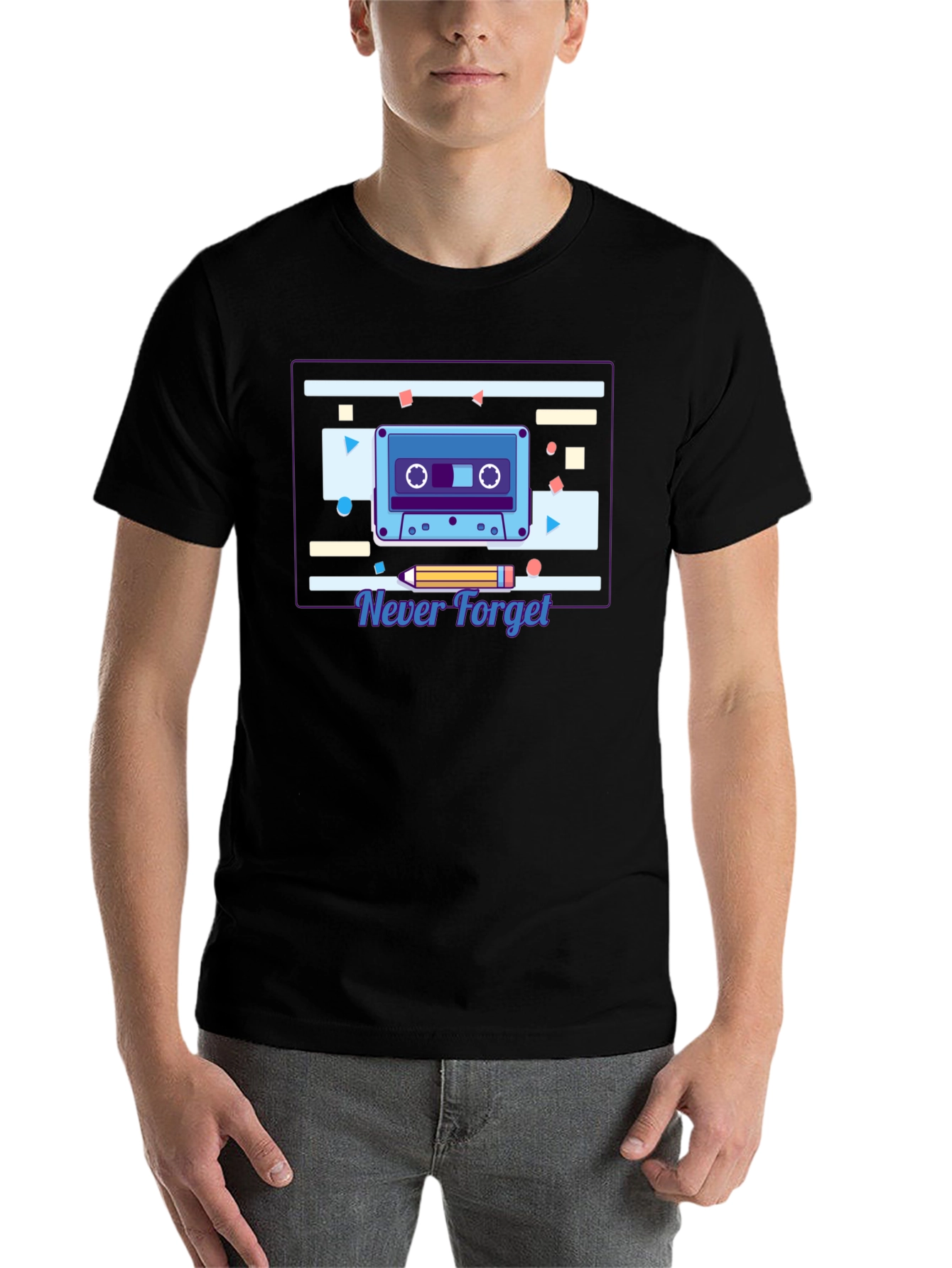 Black Retro Cassette Tape Graphic T-Shirt - Never Forget view 7