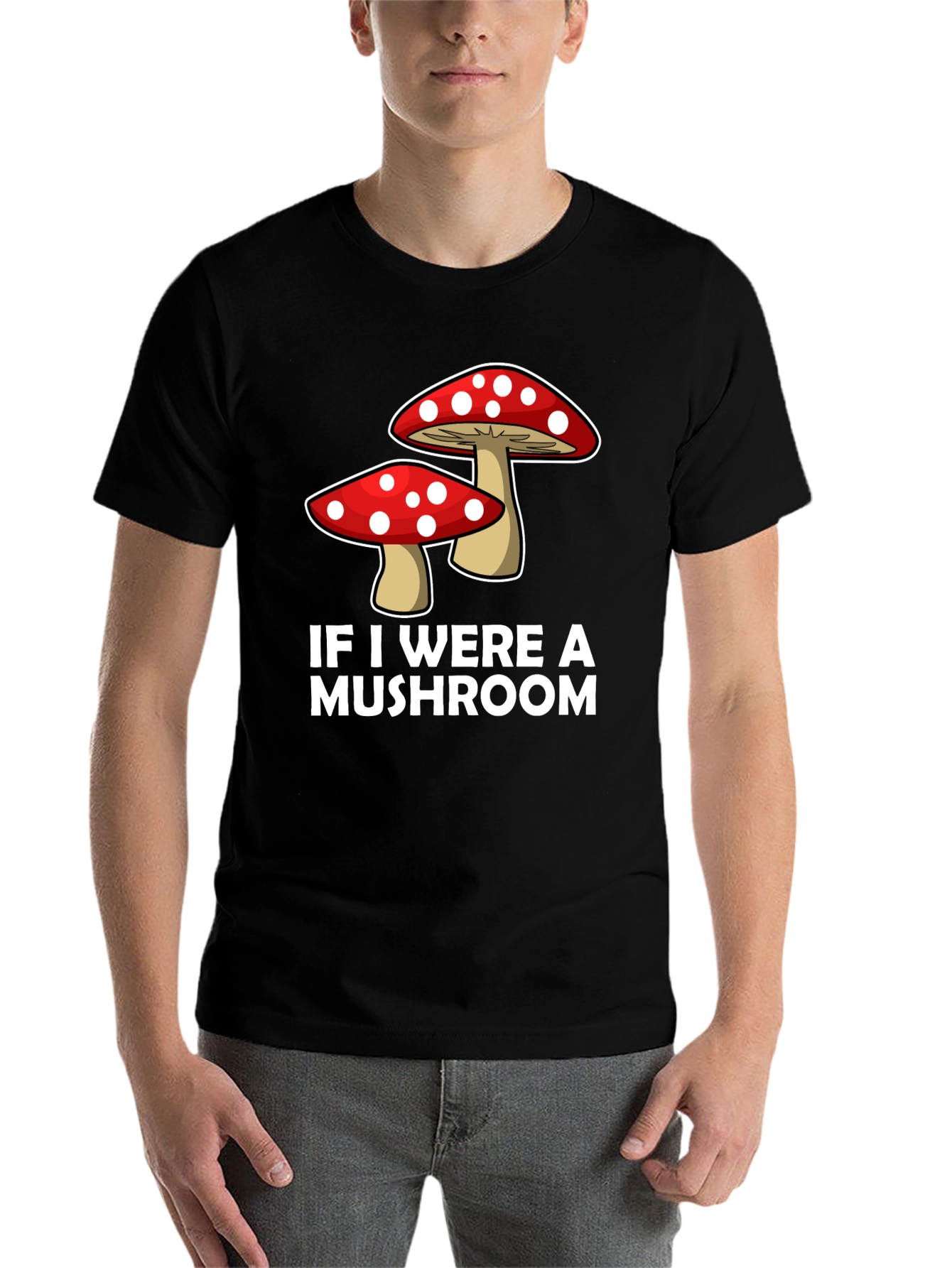 Black Mushroom Graphic Tee - Funny Men's Crew Neck T-Shirt view 7