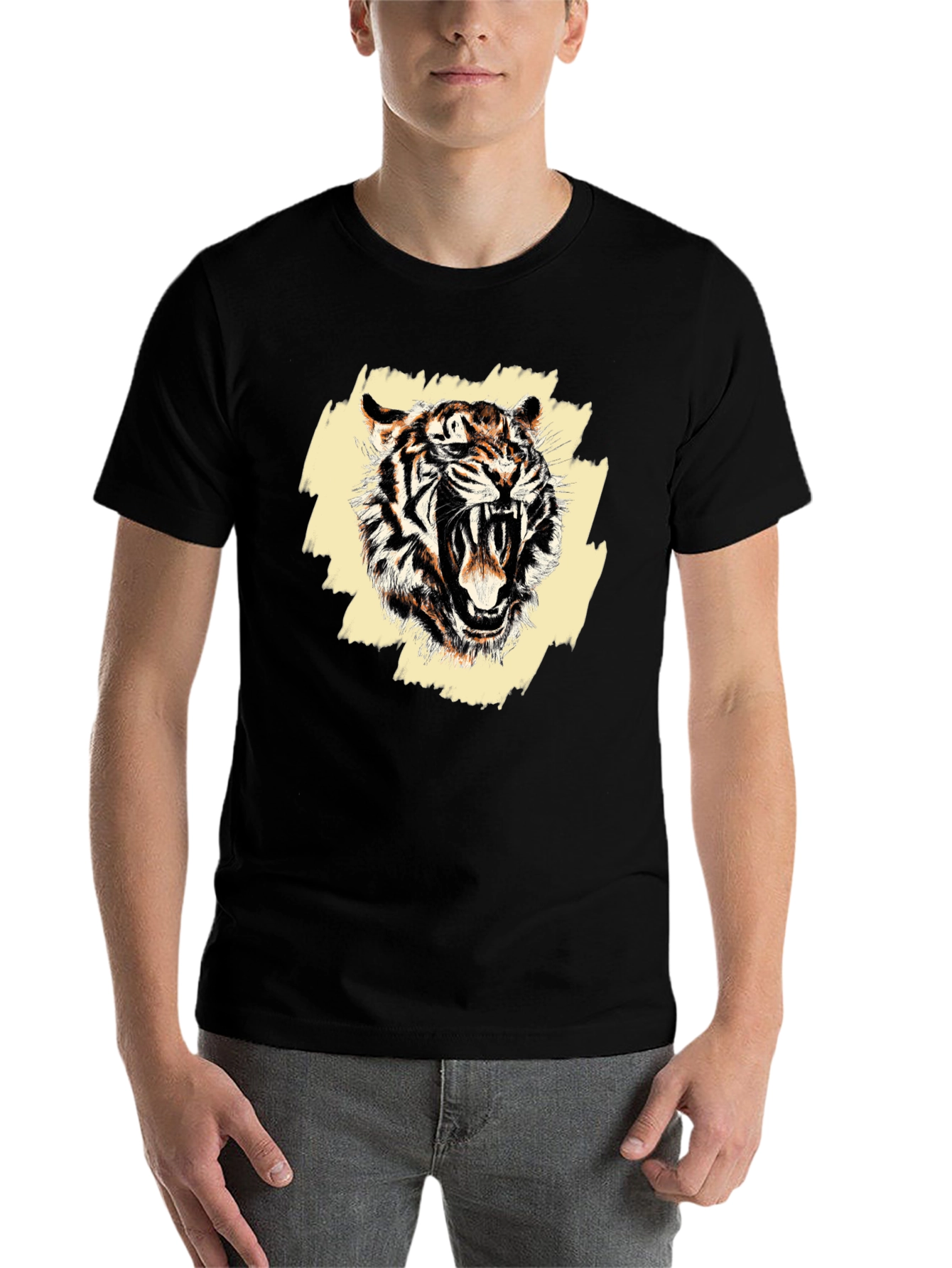 Black Roaring Tiger Graphic Tee - Men's Black T-Shirt view 7