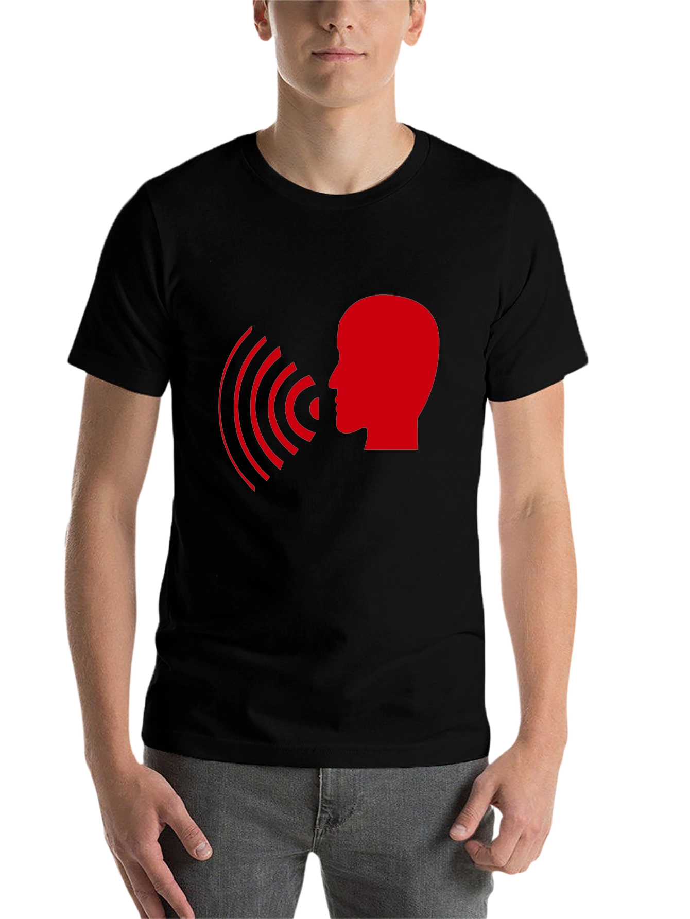 Black Statement T-Shirt - Red Head with Soundwaves Design view 7