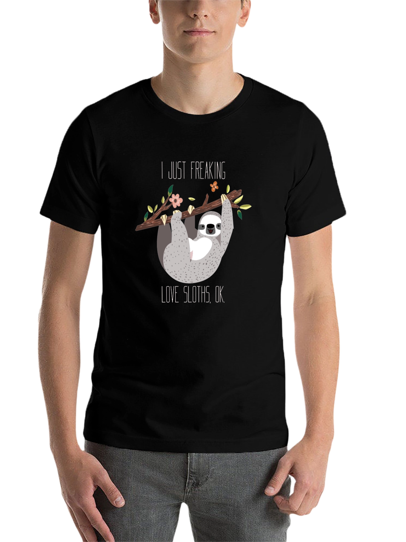 Black I Just Freaking Love Sloths Black T-Shirt view 7