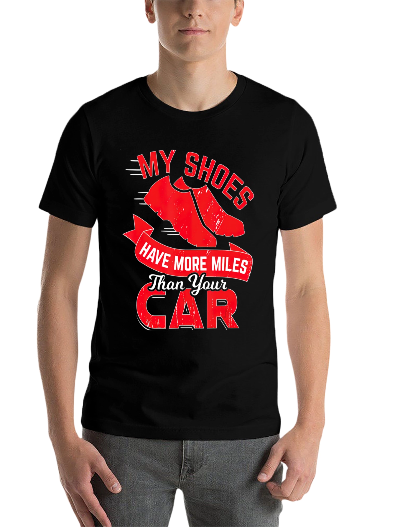 Black My Shoes Have More Miles Than Your Car Graphic Tee view 7