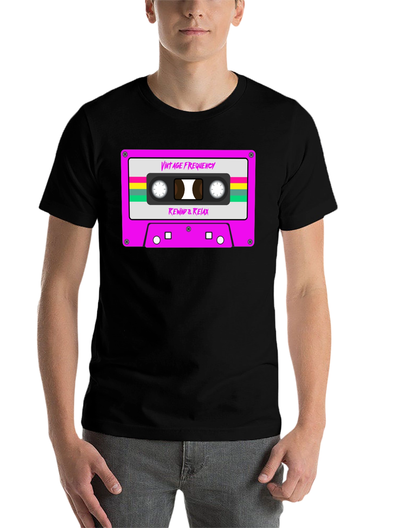 Black Vintage Frequency Cassette Tape Graphic T-Shirt view 7