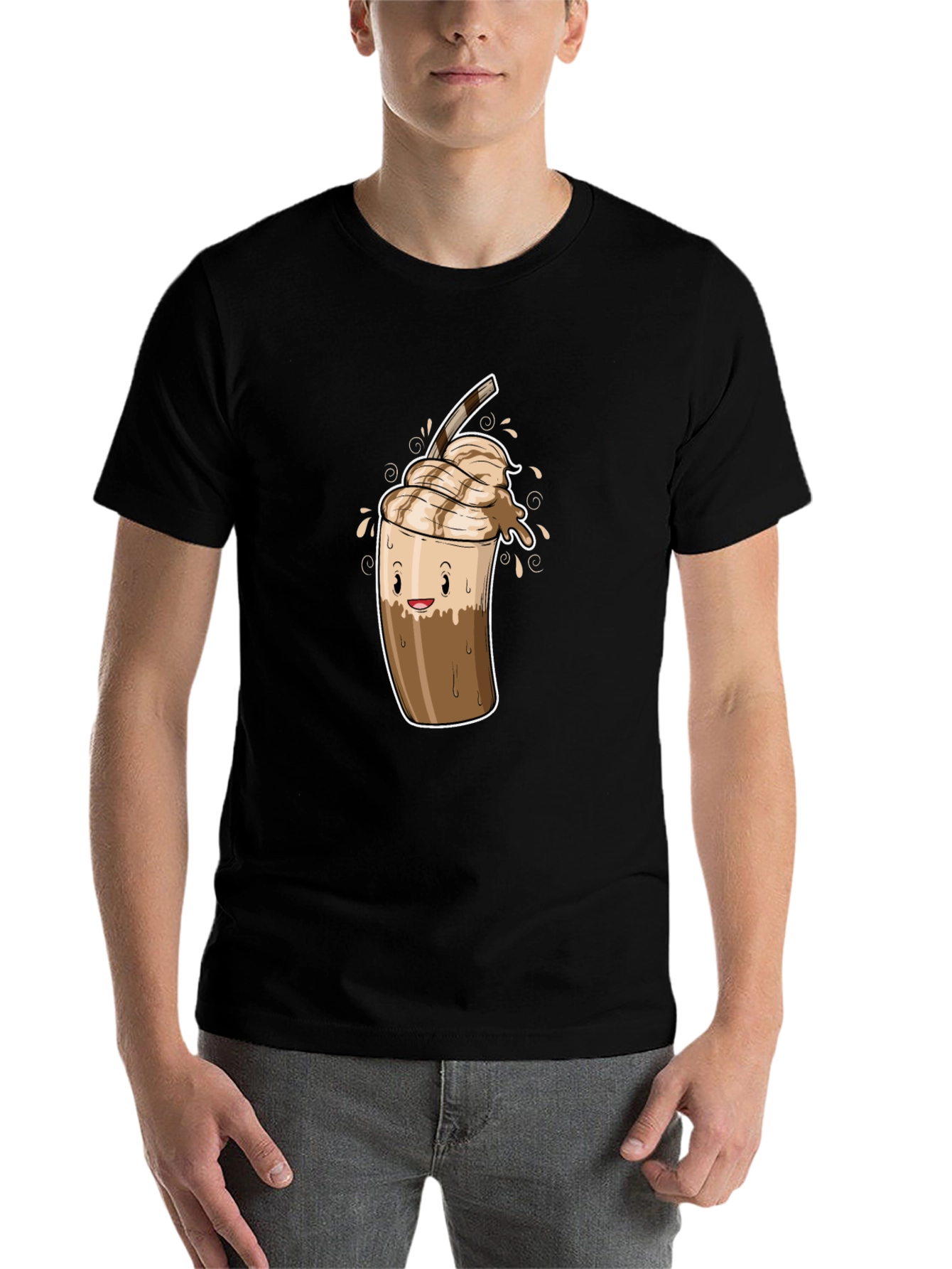 Black Cool Coffee Cartoon Graphic Black T-Shirt view 7