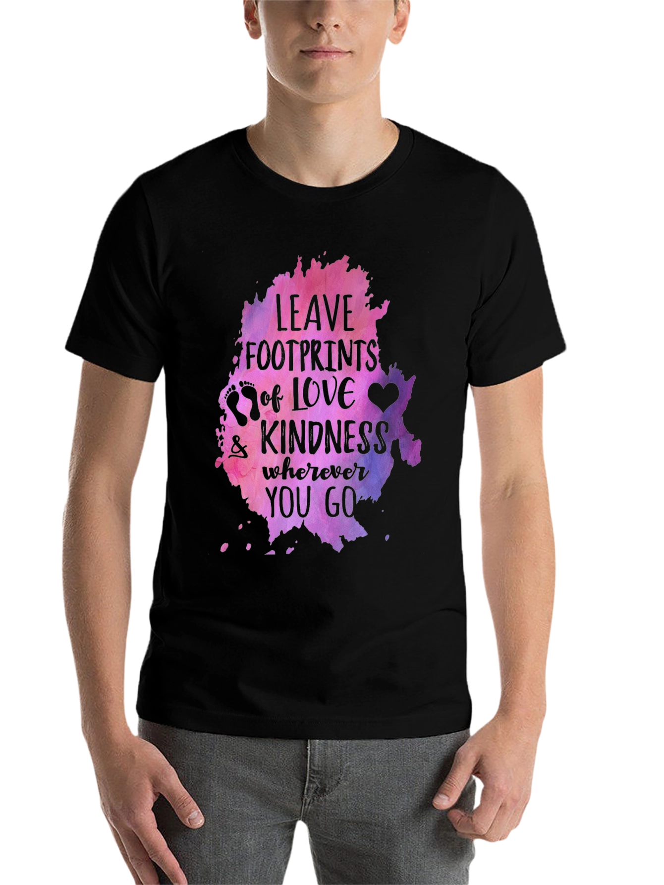 Black Leave Footprints of Love Kindness Graphic Tee - Black view 7