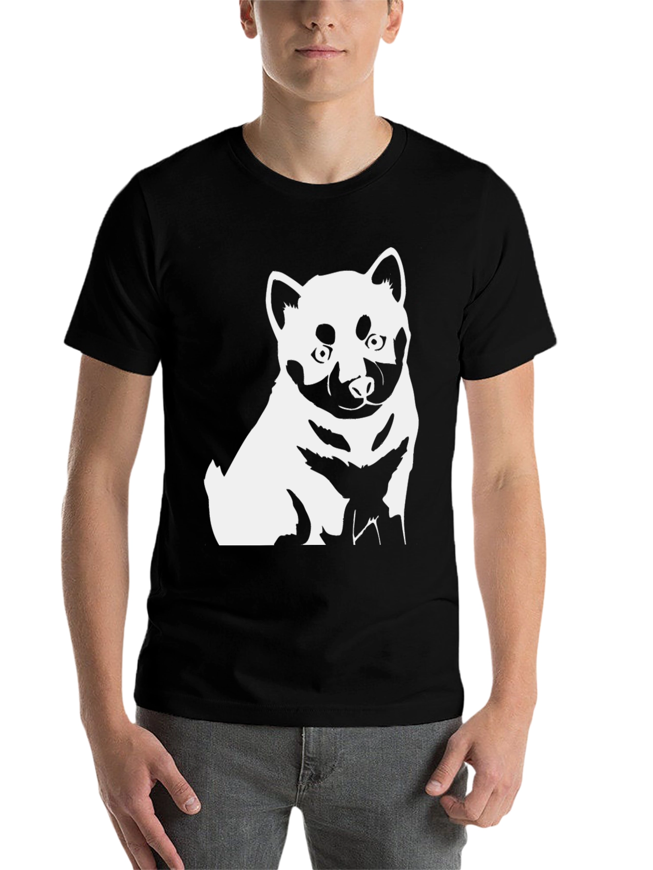 Black Dog Graphic Tee - Shiba Inu Style Black T-Shirt view 7