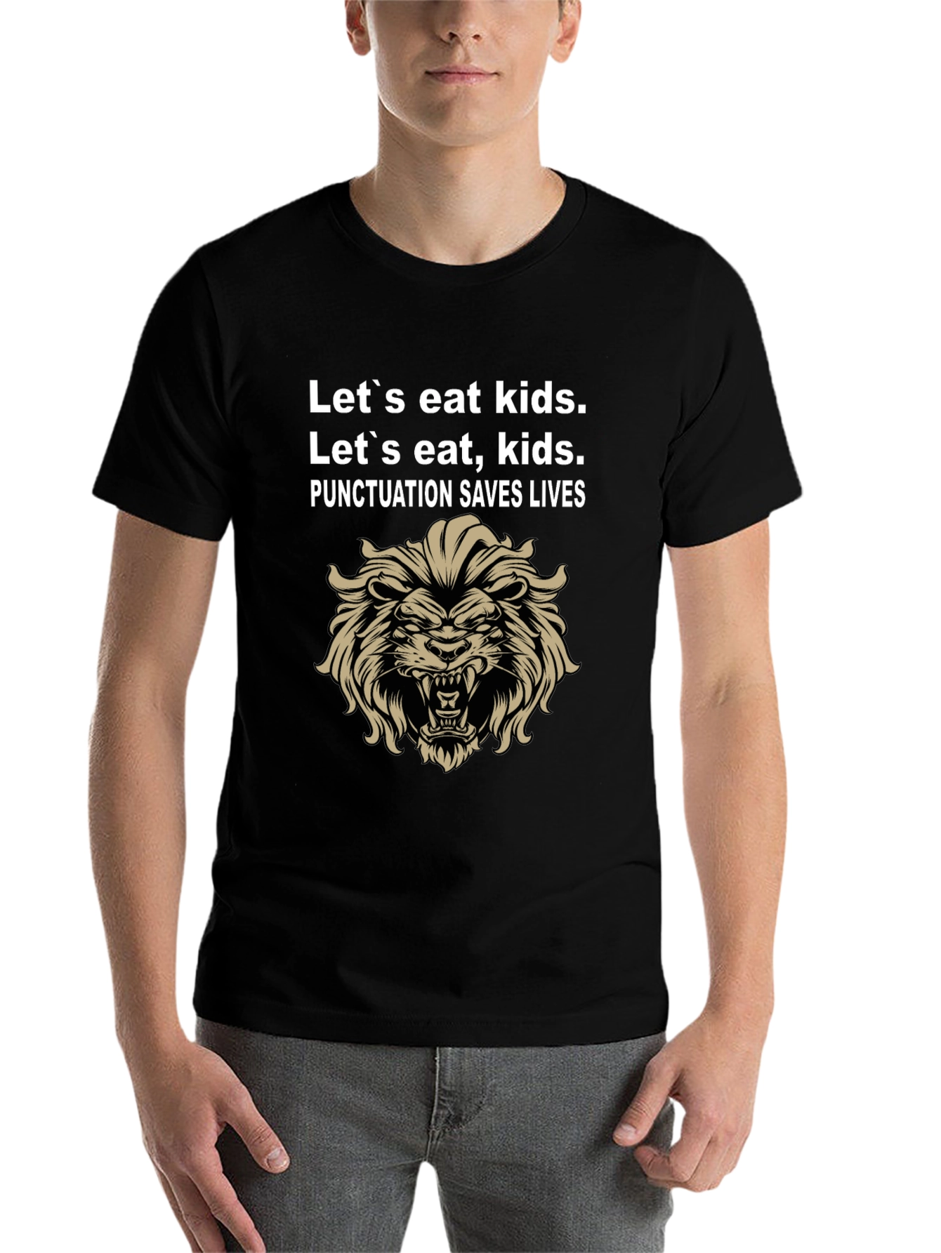 Black Punctuation Saves Lives Graphic Tee - Lion view 7