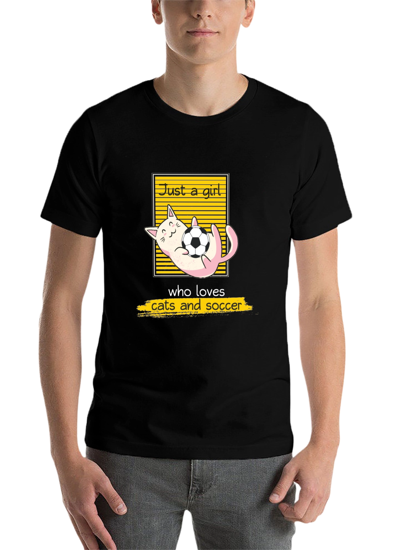 Black Just a Girl Who Loves Cats and Soccer T-Shirt view 7