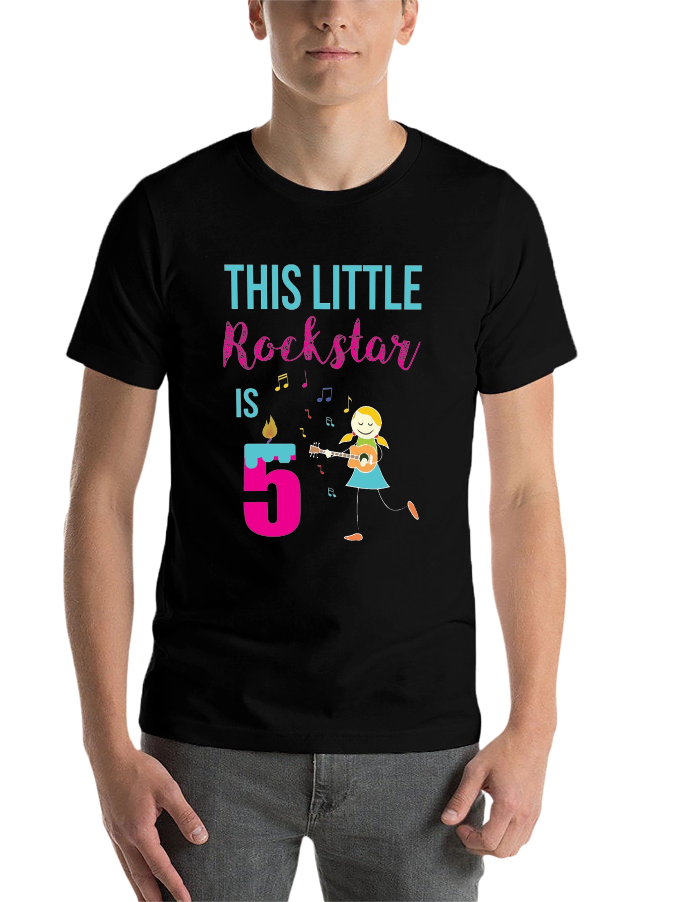 Black Little Rockstar 5th Birthday T-Shirt view 7