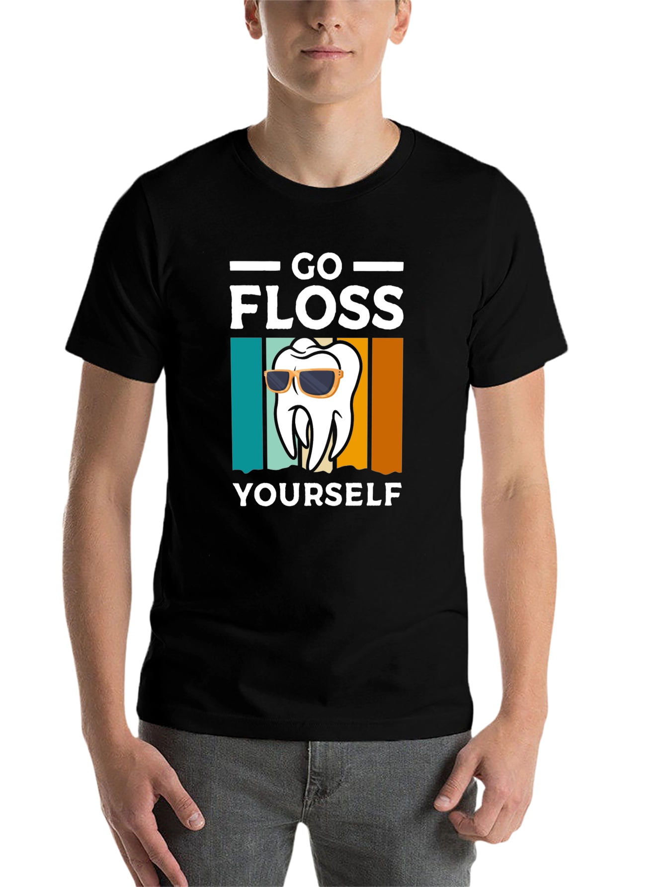 Black Go Floss Yourself T-Shirt - Funny Dental Hygiene Tee view 7