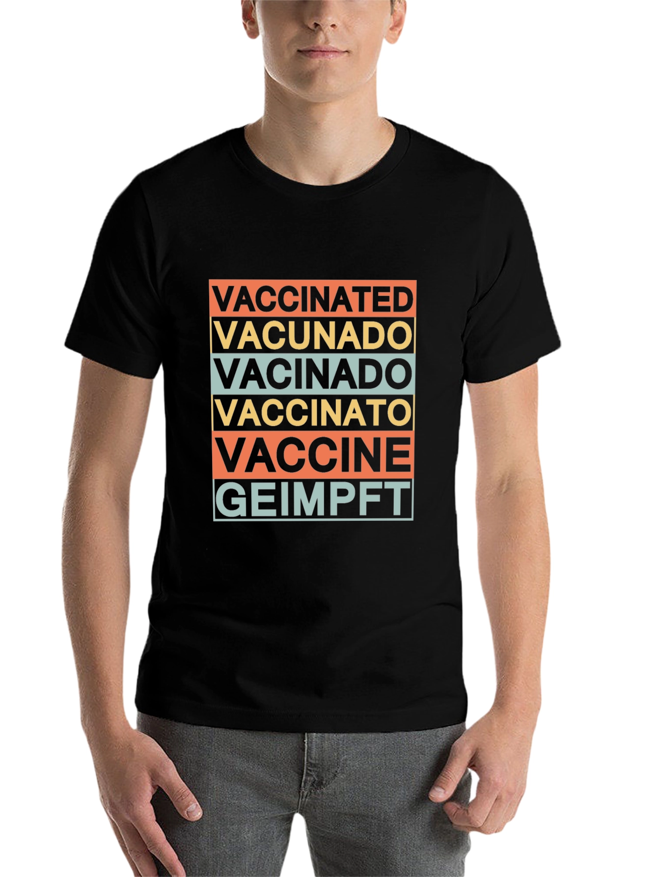 Black Vaccinated Languages Graphic T-Shirt - Stylish Comfort view 7