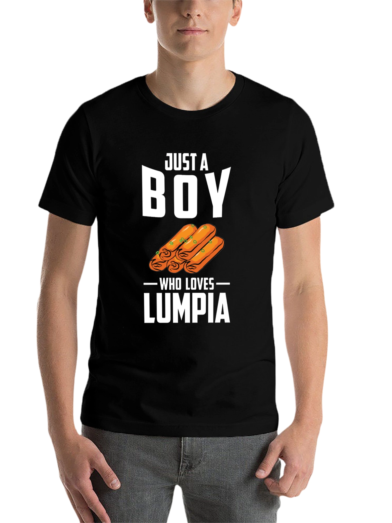 Black Just a Boy Who Loves Lumpia T-Shirt view 7