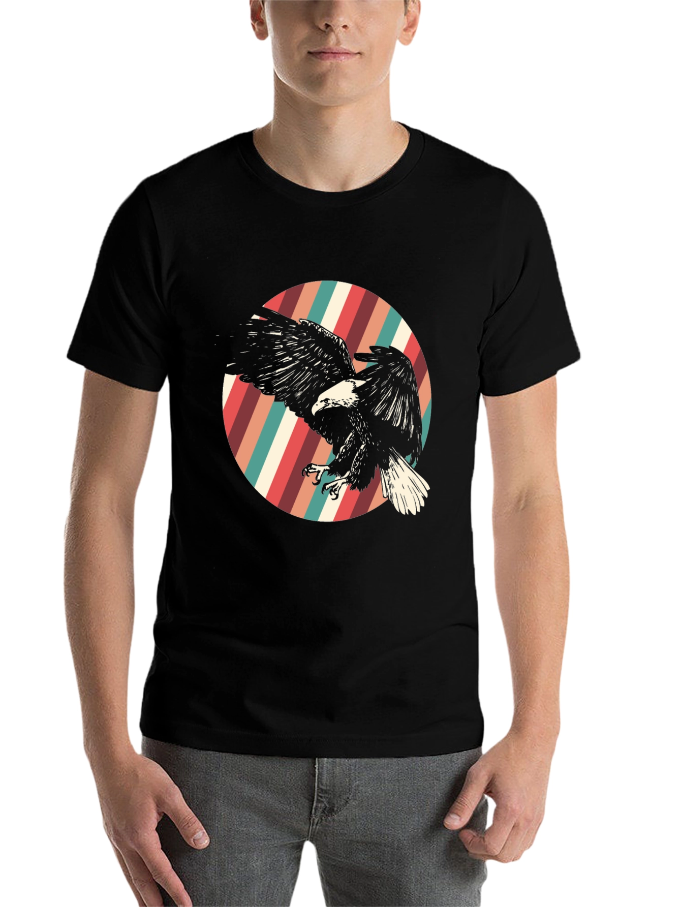 Black Retro Eagle Graphic Tee - Black view 7