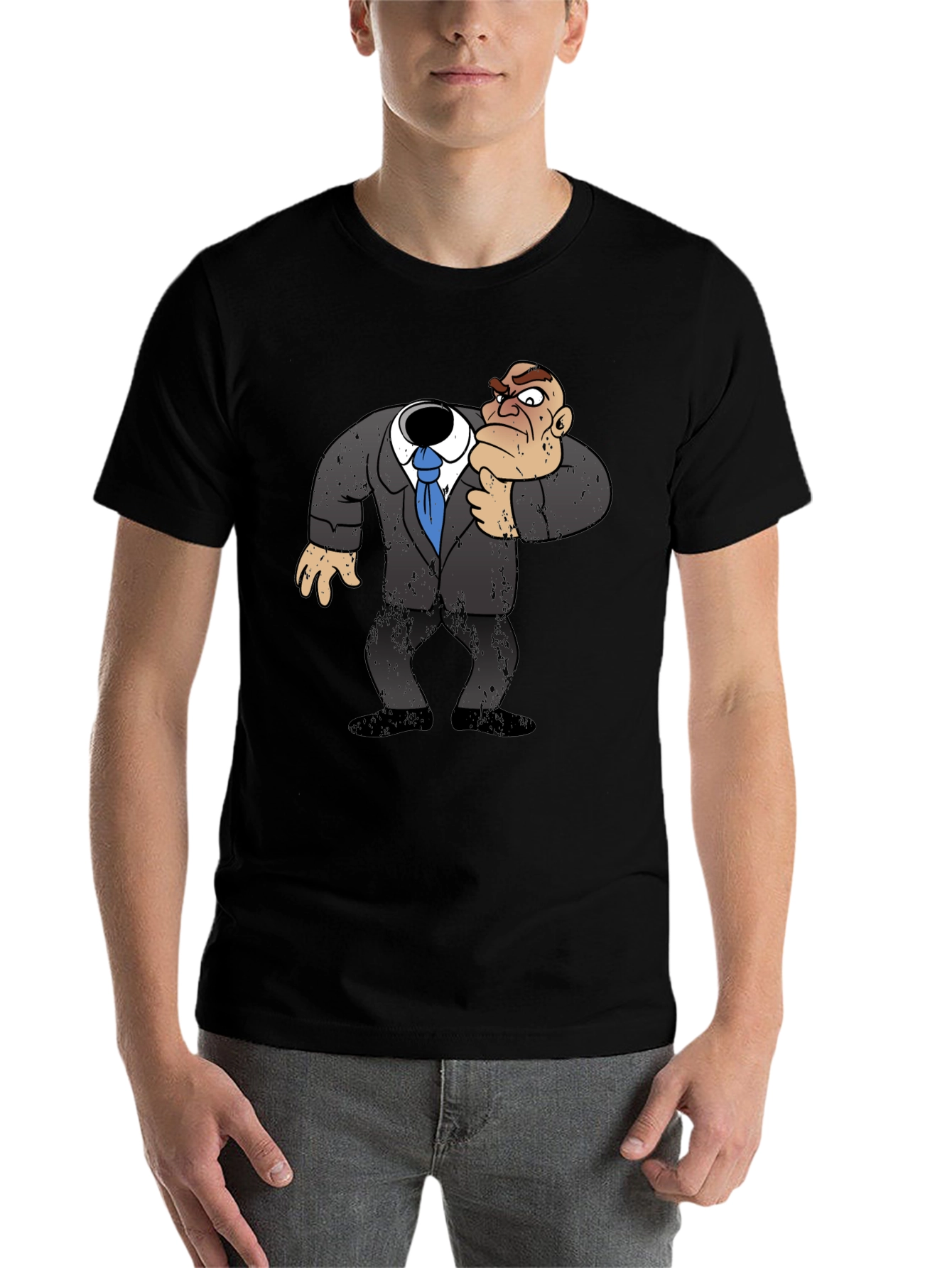 Black Headless Cartoon Boss T-Shirt - Funny Graphic Tee view 7