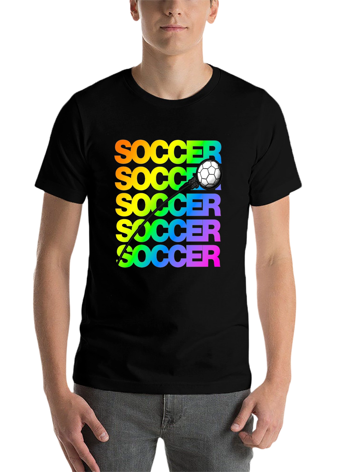 Black Soccer Rainbow Graphic T-Shirt view 7