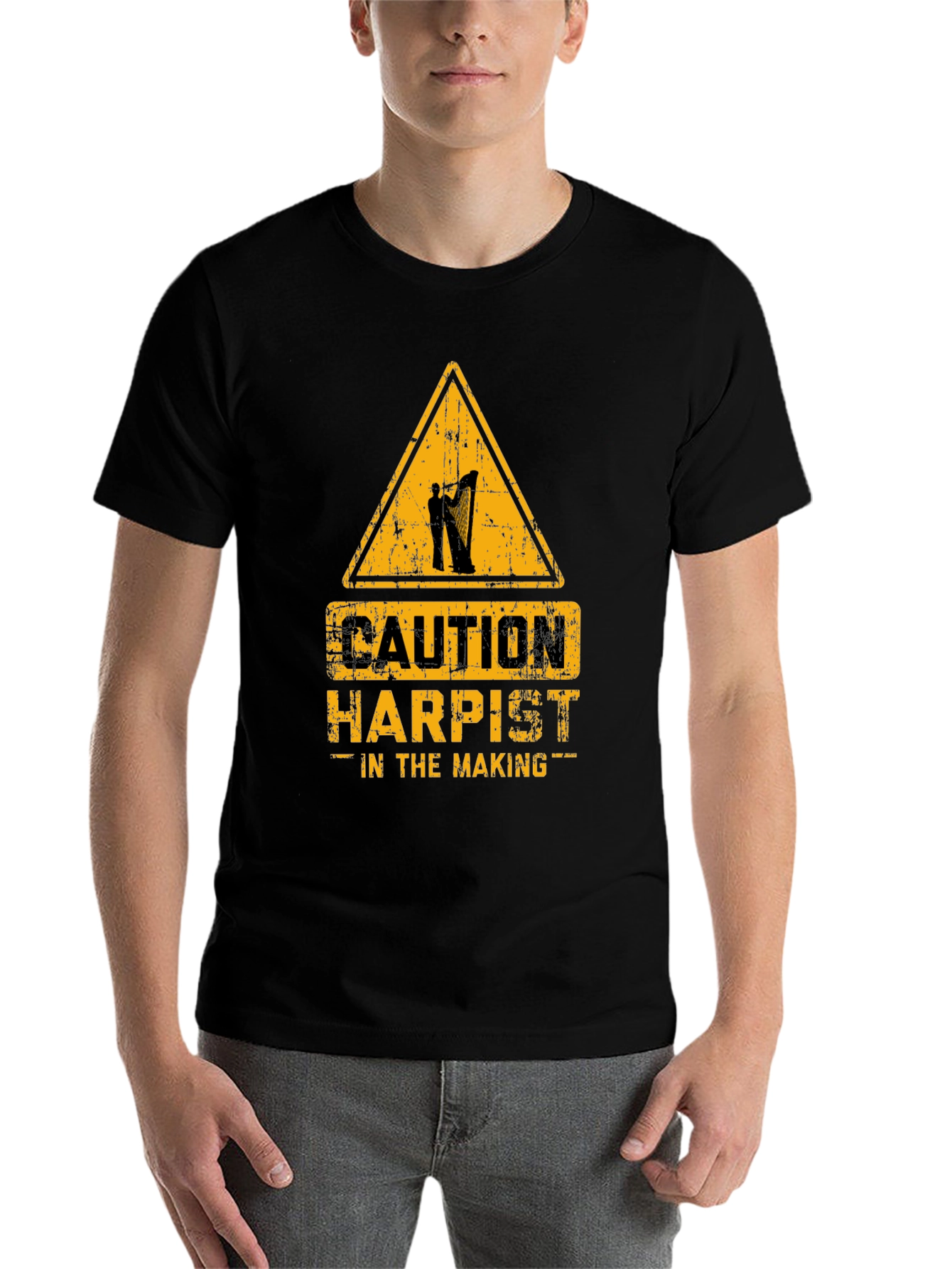 Black Caution Harpist In The Making Graphic T-Shirt view 7