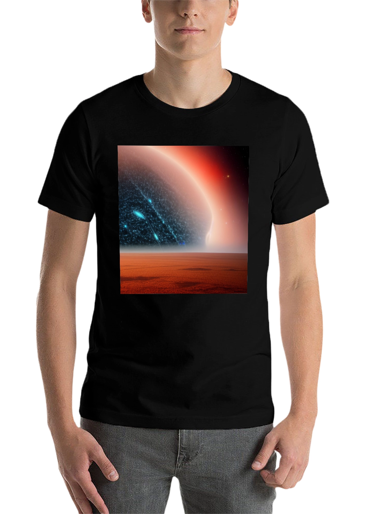 Black Sci-Fi Planetscape Black T-Shirt view 7