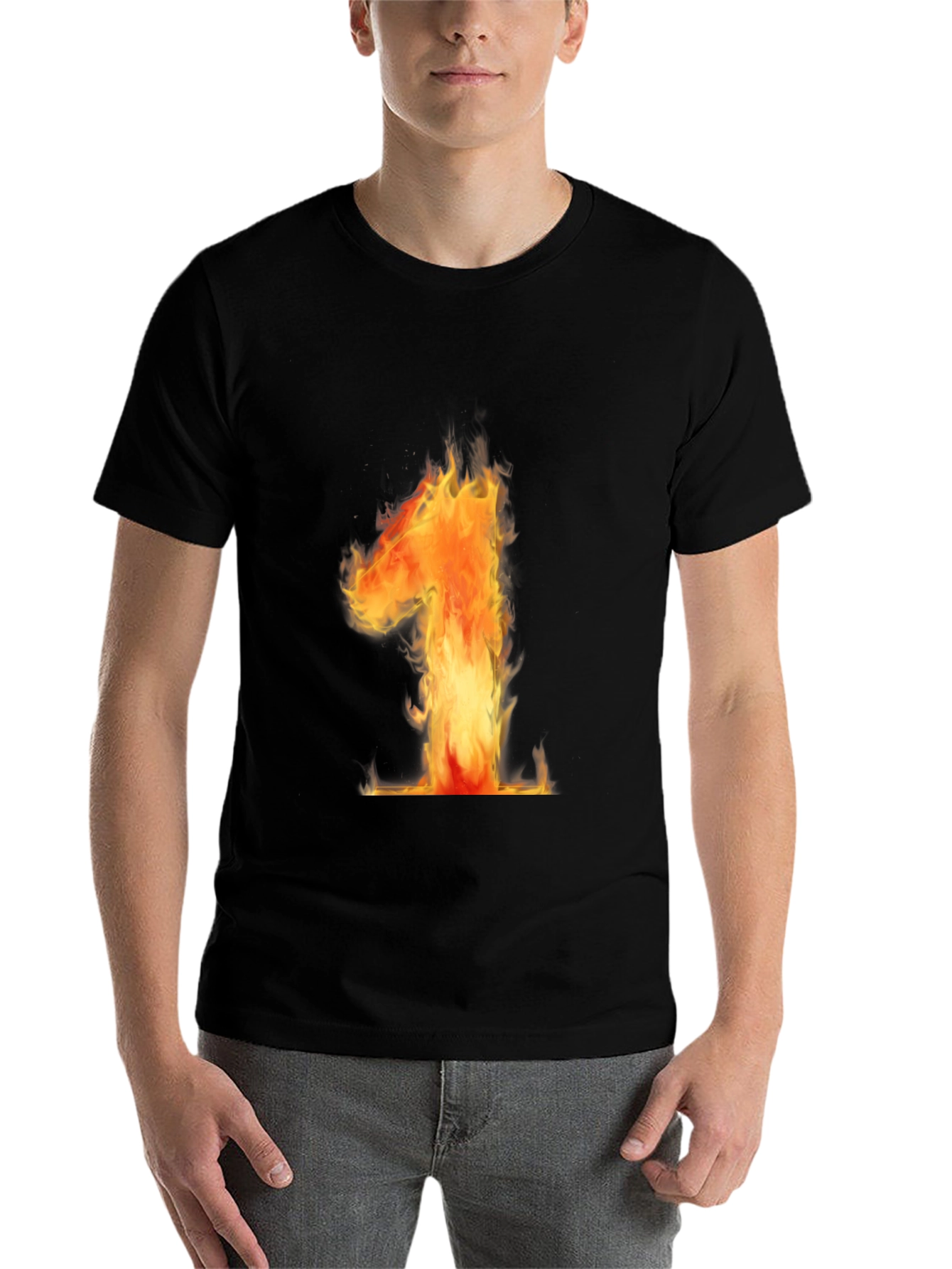 Black Fiery Number One Graphic Tee - Black Cotton T-Shirt view 7