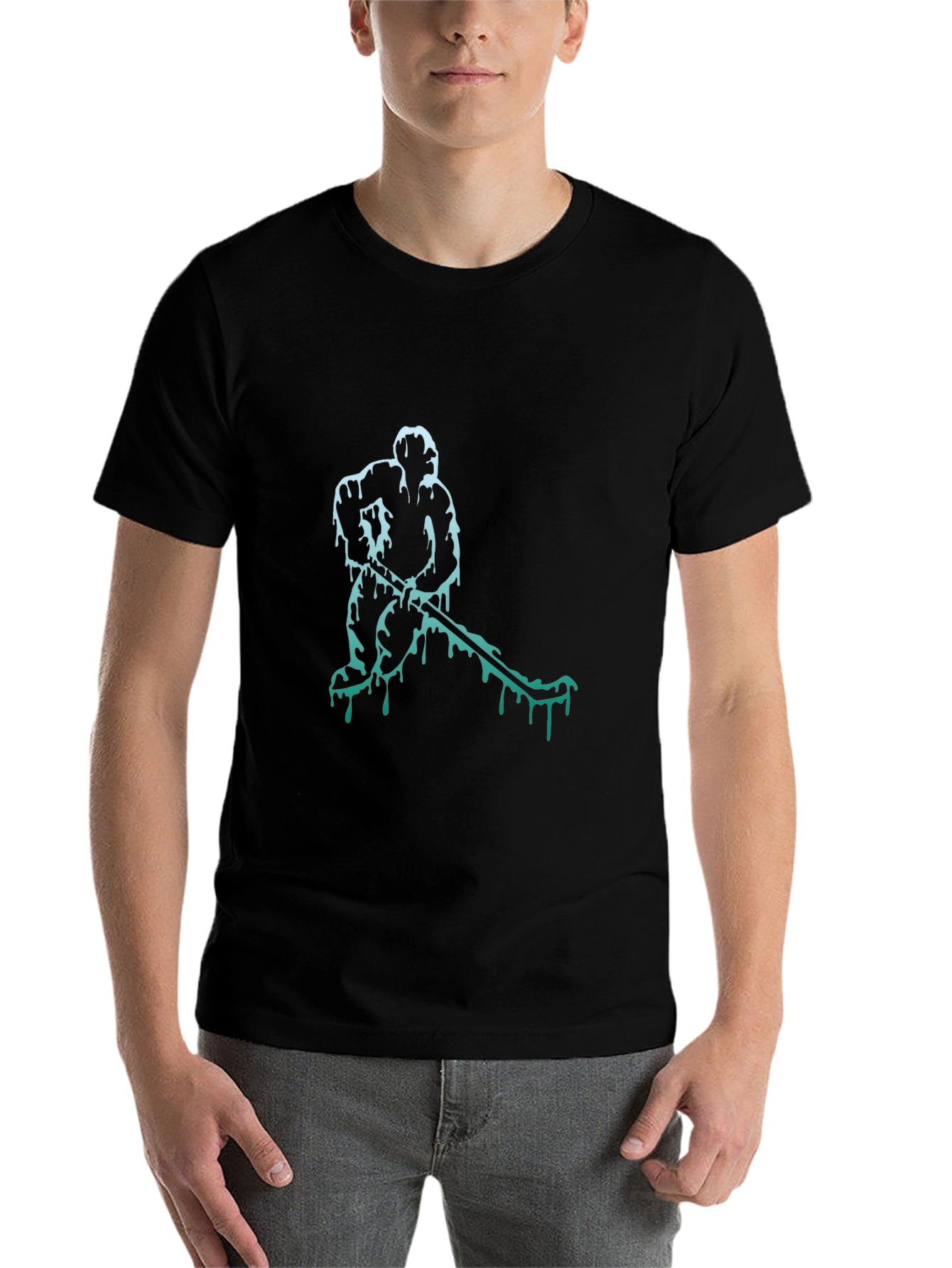 Black Hockey Player Graphic Tee - Cool Drip Design view 7