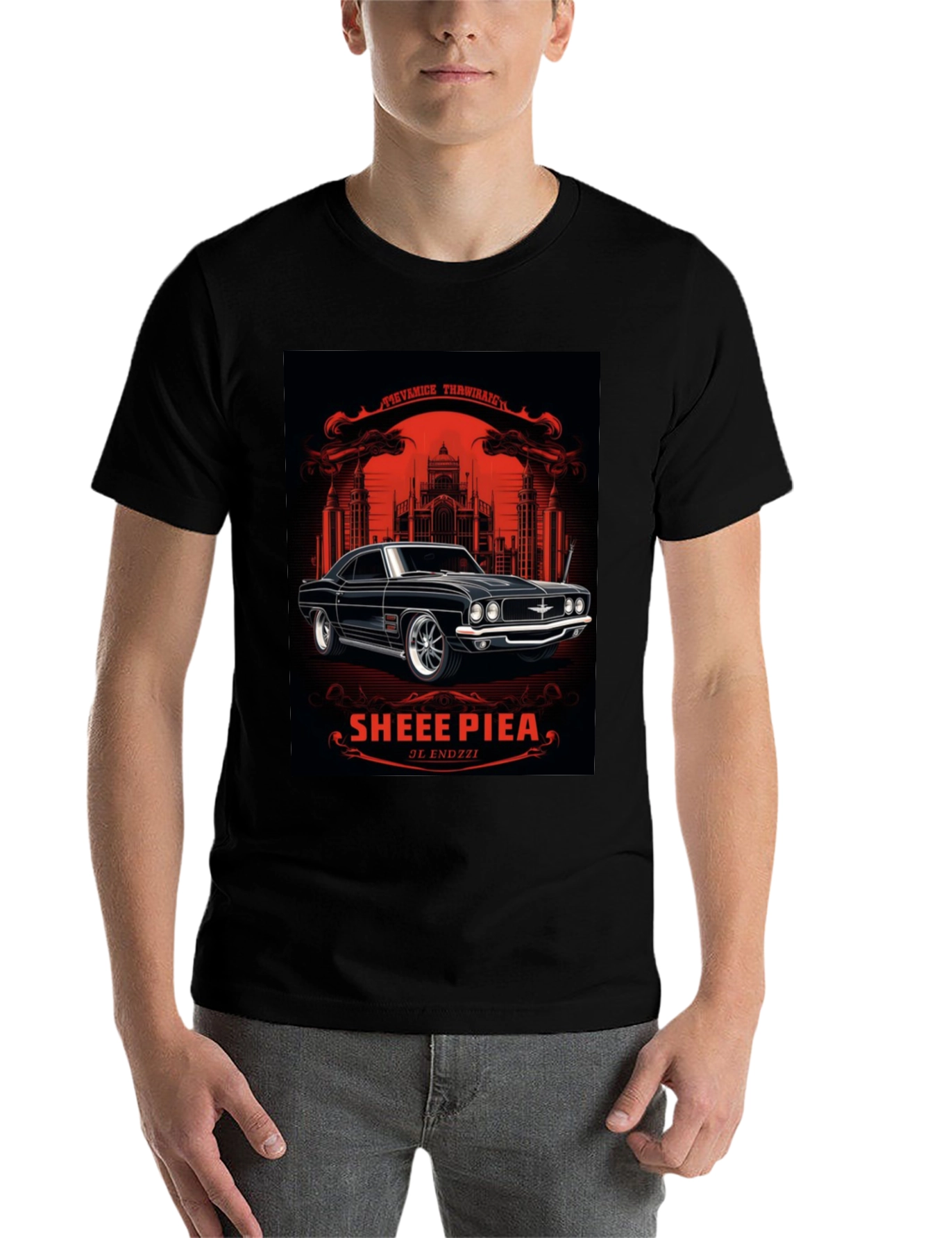 Black Classic Car Graphic Tee - Sheee Piea Black T-Shirt view 7