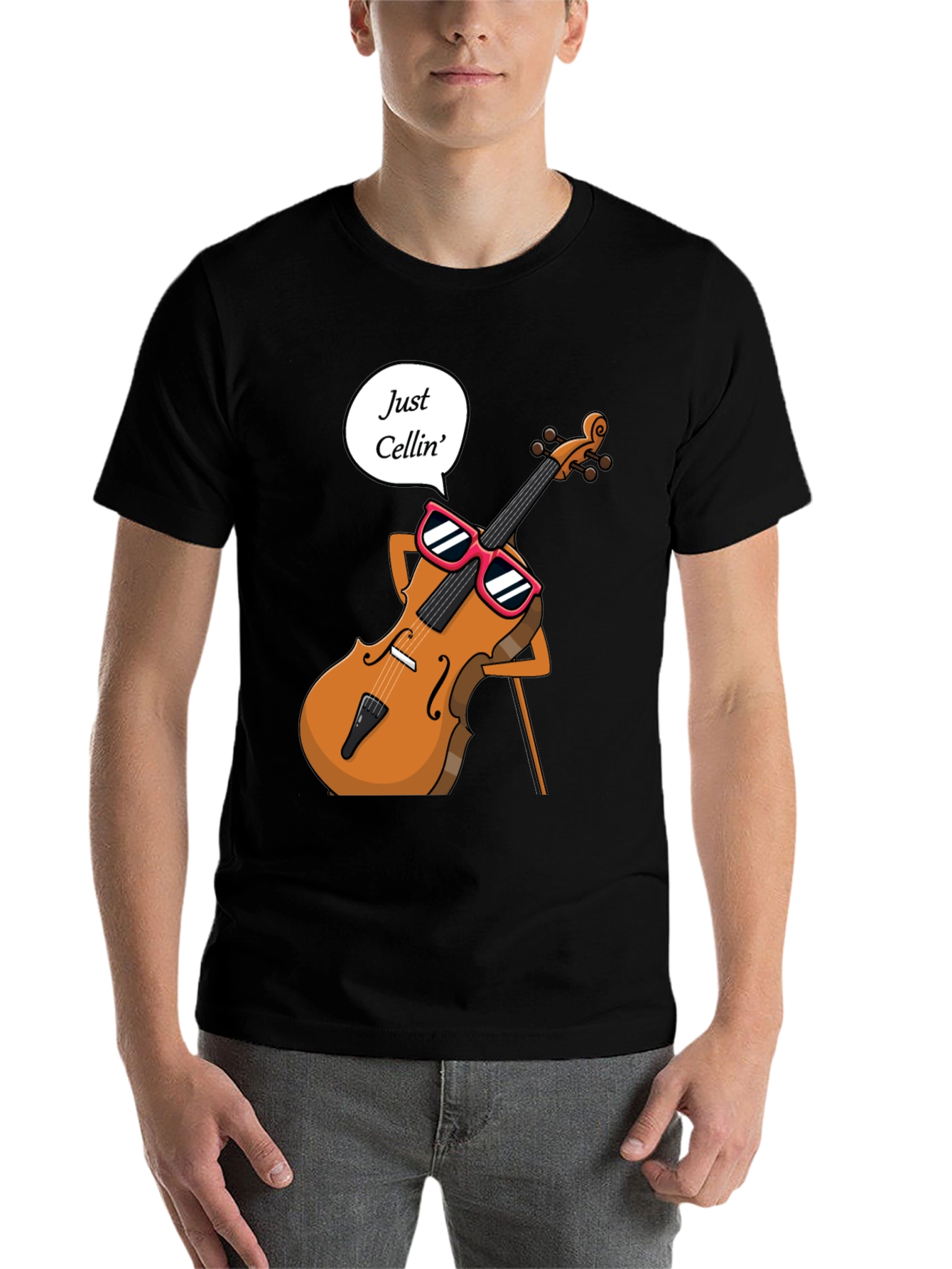 Black Just Cellin' T-Shirt - Musician Humor Tee view 7