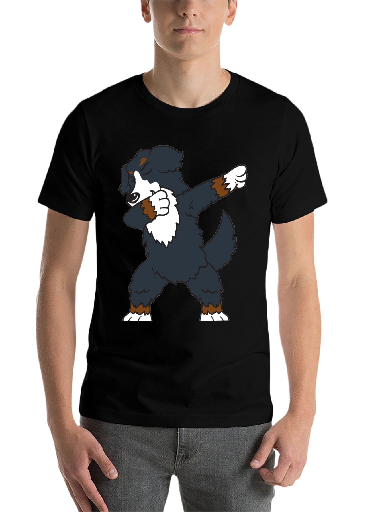 Black Dabbing Dog Graphic Tee - Black Crew Neck view 7
